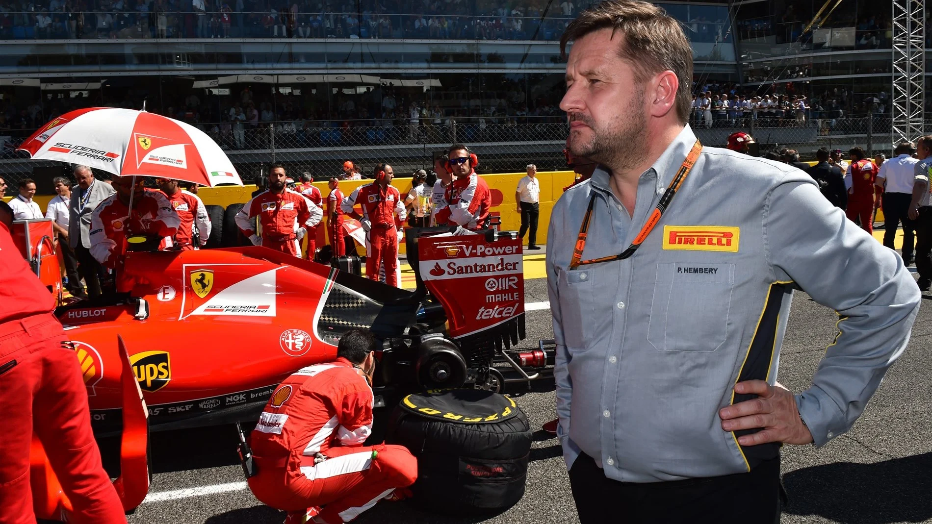 Paul Hembery (GBR) Pirelli Motorsport Director on the grid at Formula One World Championship, Rd12,