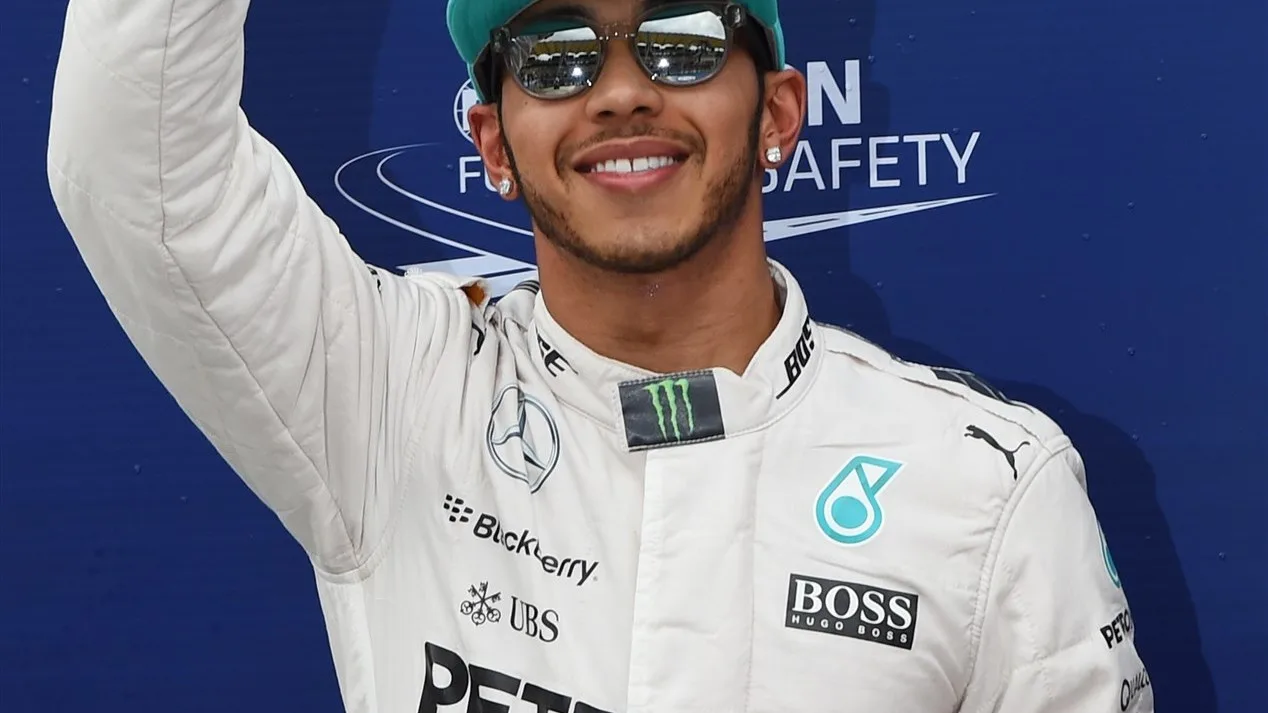 Pole sitter Lewis Hamilton (GBR) Mercedes AMG F1 celebrates in parc ferme at Formula One World
