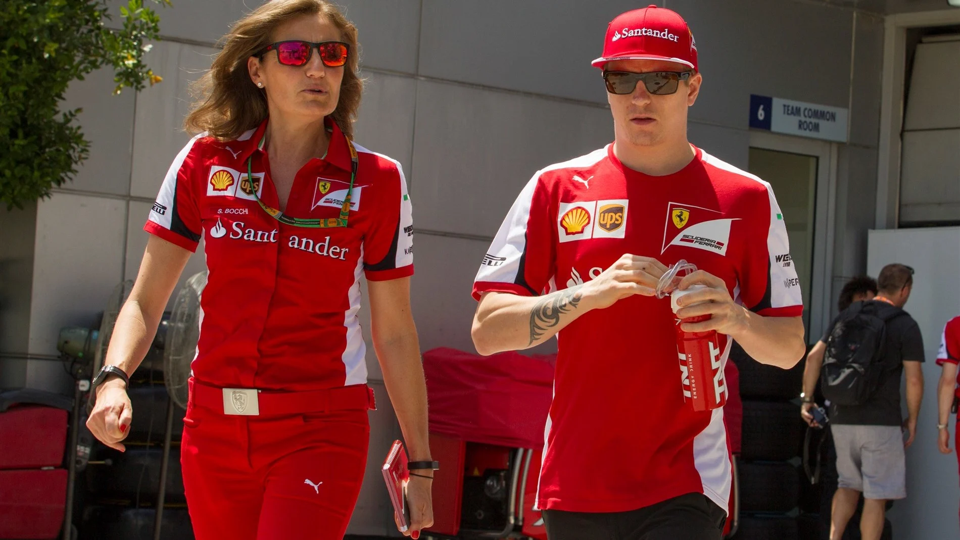Kimi Raikkonen (FIN) Ferrari with Stefania Bocchi (ITA) Ferrari Press Officer at Formula One World