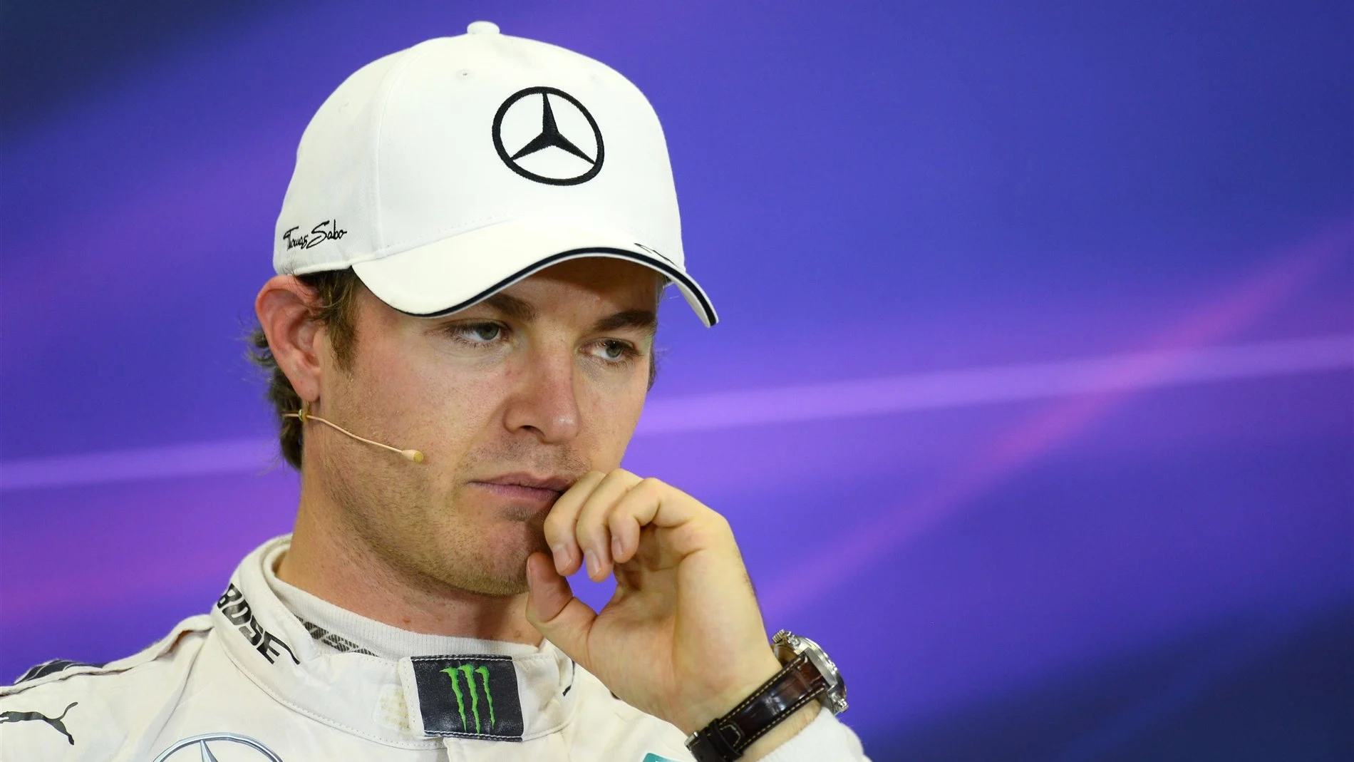 Pole sitter Nico Rosberg (GER) Mercedes AMG F1 in the press conference at Formula One World