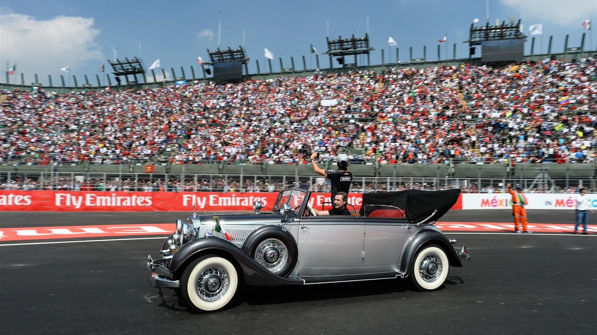 Sergio Perez (MEX) Force India during the drivers parade at Formula One World Championship, Rd17,