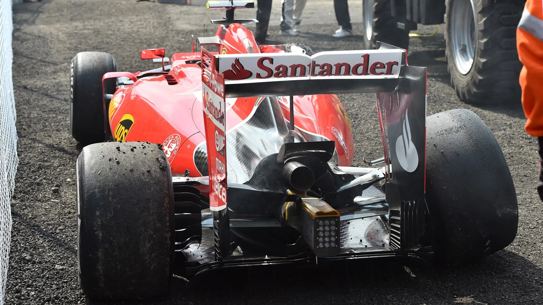 THe damaged car of race retiree Kimi Raikkonen (FIN) Ferrari SF15-T at Formula One World
