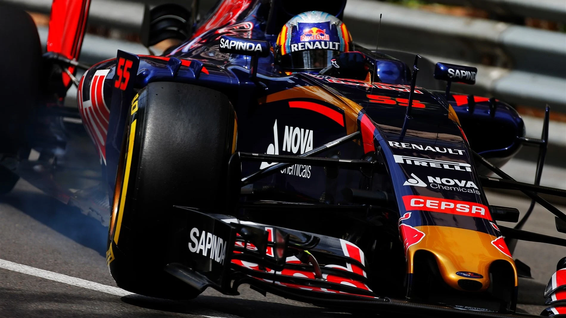 Carlos Sainz jr (ESP) Scuderia Toro Rosso STR10 locks up at Formula One World Championship, Rd6, Monaco Grand Prix Practice, Monte-Carlo, Monaco, Thursday 21  May 2015. © Sutton Motorsport Images