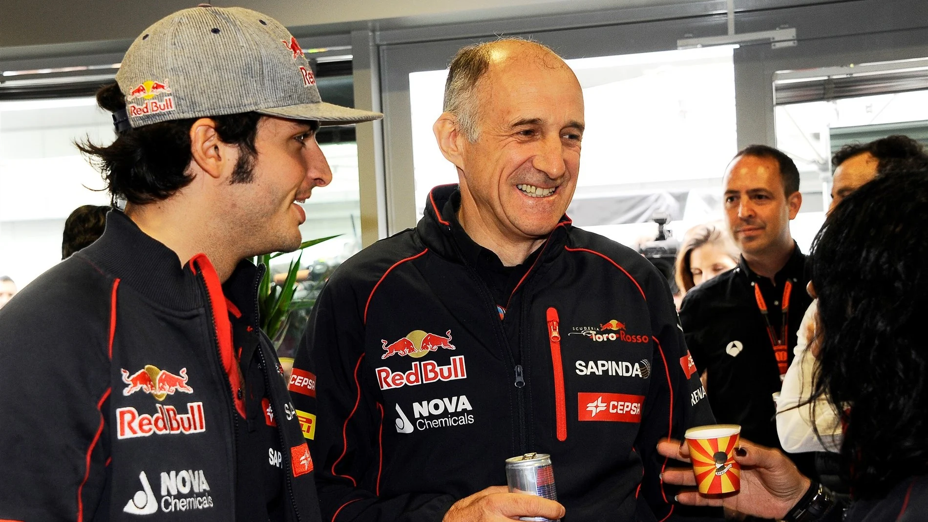 Franz Tost (AUT) Scuderia Toro Rosso Team Principal and Carlos Sainz jr (ESP) Scuderia Toro Rosso