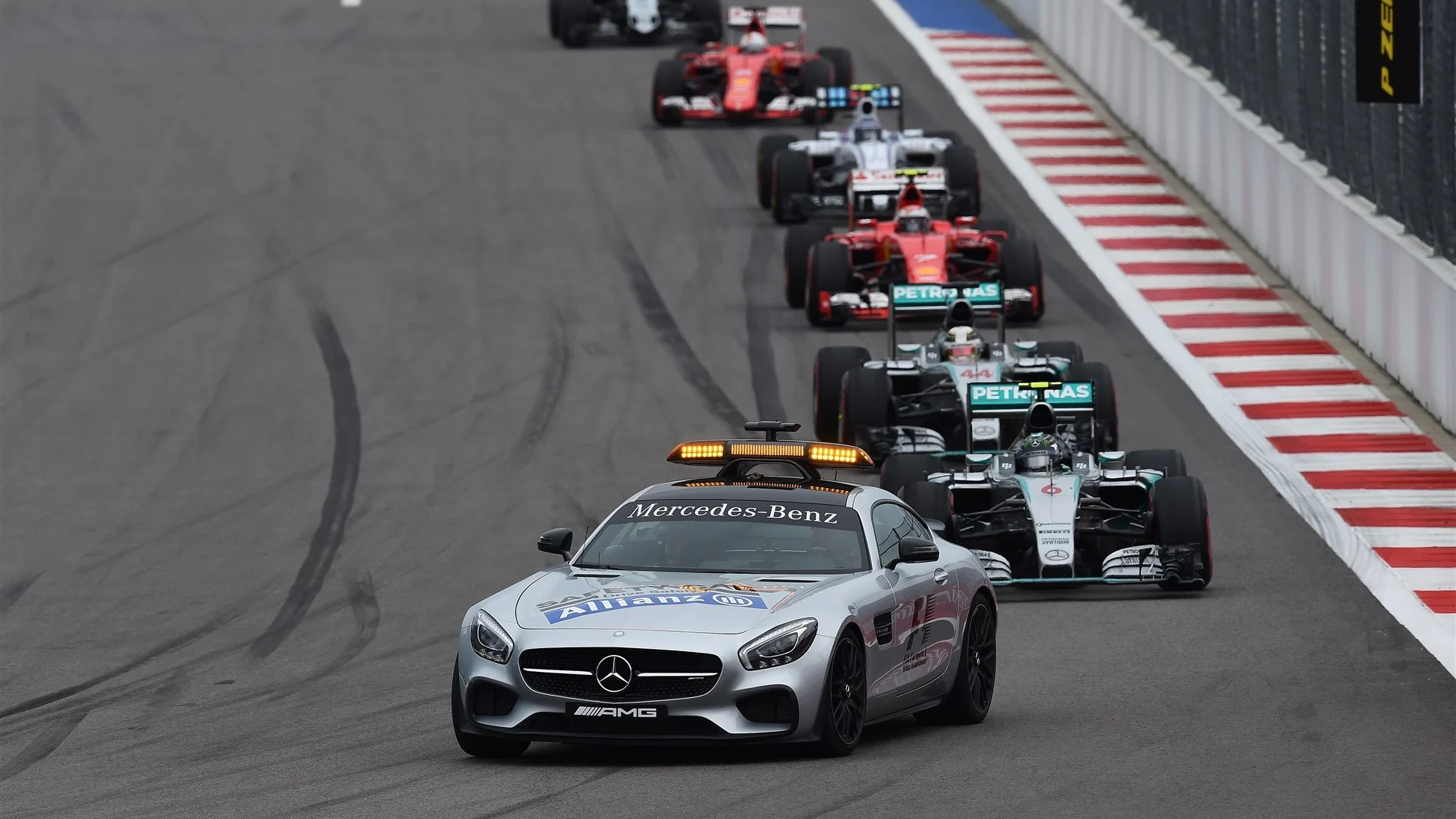 Safety car leads the field at Formula One World Championship, Rd15, Russian Grand Prix, Race, Sochi