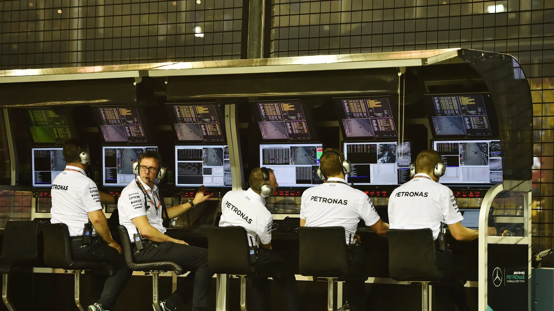 Mercedes AMG F1 pit wall gantry at Formula One World Championship, Rd13, Singapore Grand Prix,