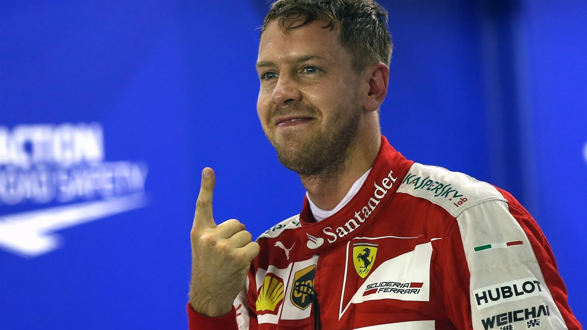 Pole sitter Sebastian Vettel (GER) Ferrari celebrates in parc ferme at Formula One World