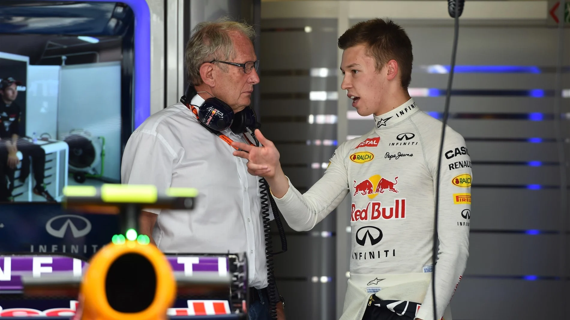 Daniil Kyvat (RUS) Red Bull Racing talks with Dr Helmut Marko (AUT) Red Bull Motorsport Consultant at Formula One World Championship, Rd5, Spanish Grand Prix Practice, Barcelona, Spain, Friday 8 May 2015. © Sutton Motorsport Images