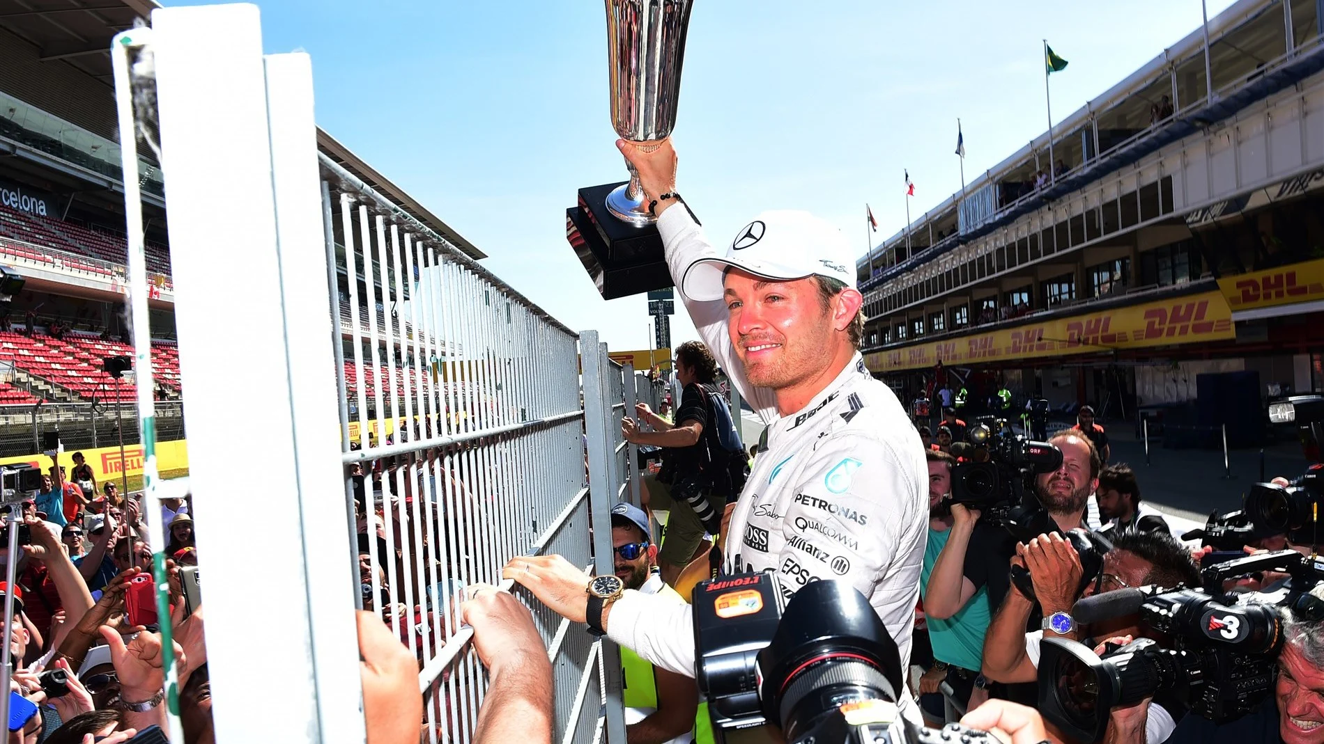 Race winner Nico Rosberg (GER) Mercedes AMG F1 celebrates with the trophy at Formula One World Championship, Rd5, Spanish Grand Prix Race, Barcelona, Spain, Sunday 10 May 2015. © Sutton Motorsport Images