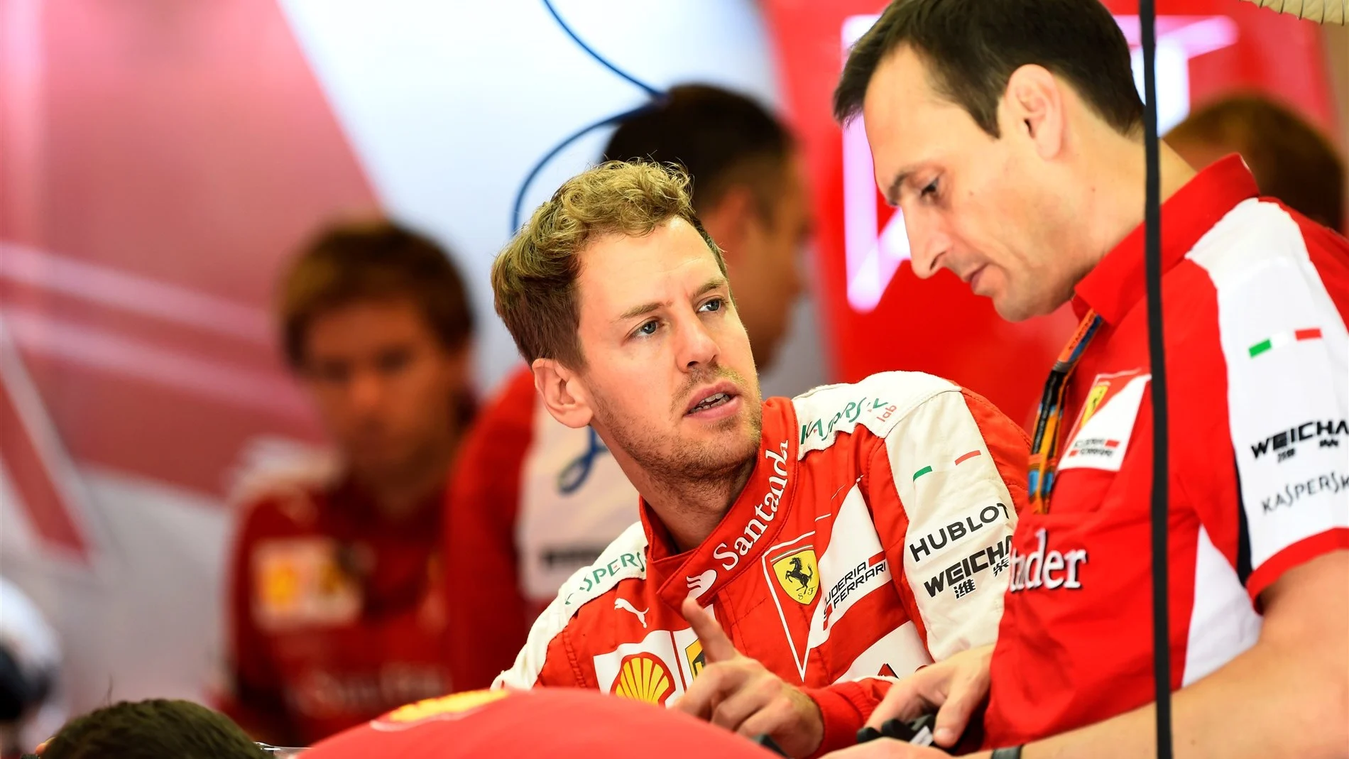 Sebastian Vettel (GER) Ferrari and Riccardo Adami (ITA) Ferrari Race Engineer at Formula One World Championship, Rd16, United States  Grand Prix, Practice, Austin, Texas, USA, Friday 23 October 2015. © Sutton Motorsport Images