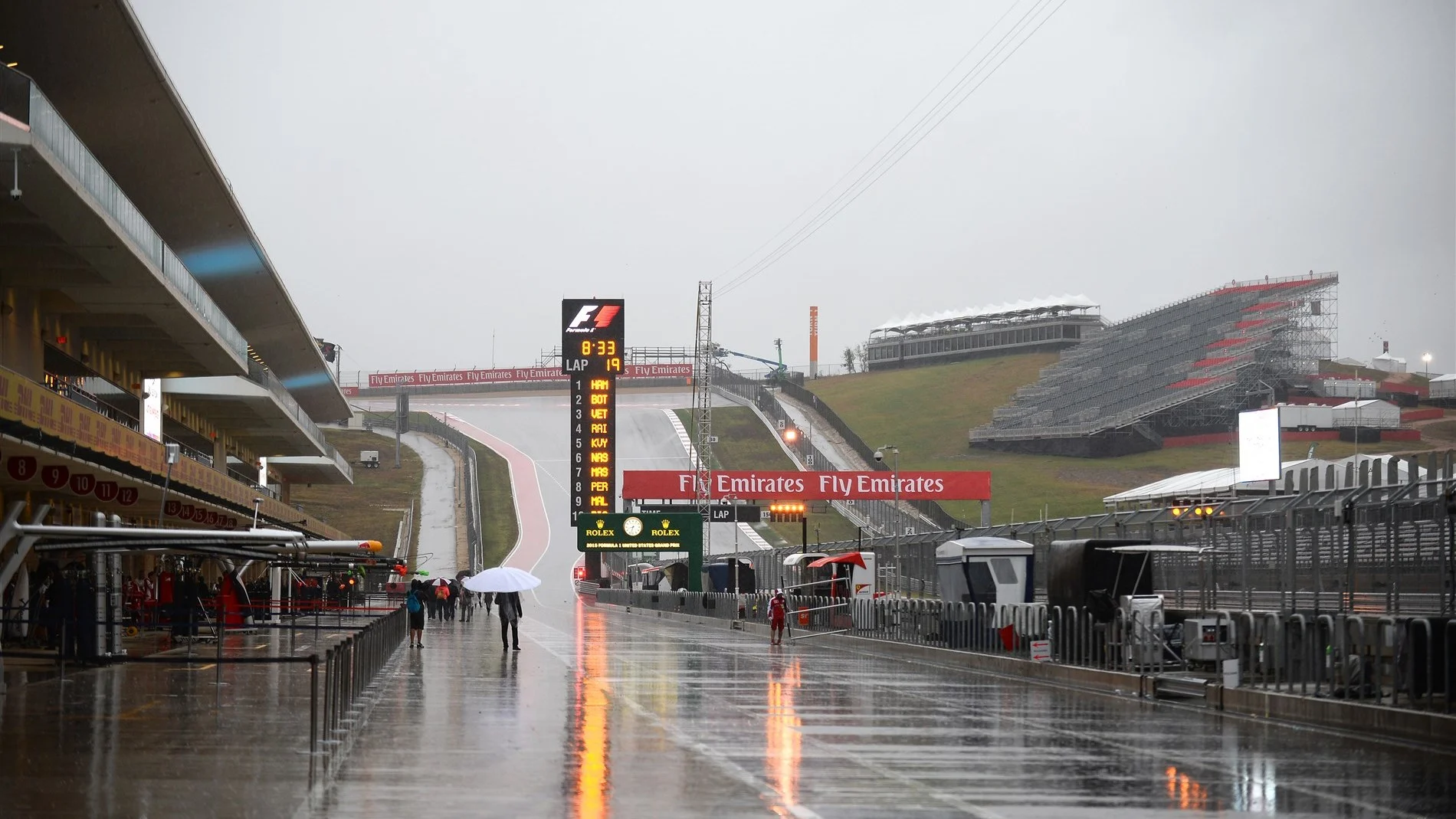 Wet pit lane at Formula One World Championship, Rd16, United States  Grand Prix, Qualifying, Austin, Texas, USA, Saturday 24 October 2015. © Sutton Motorsport Images