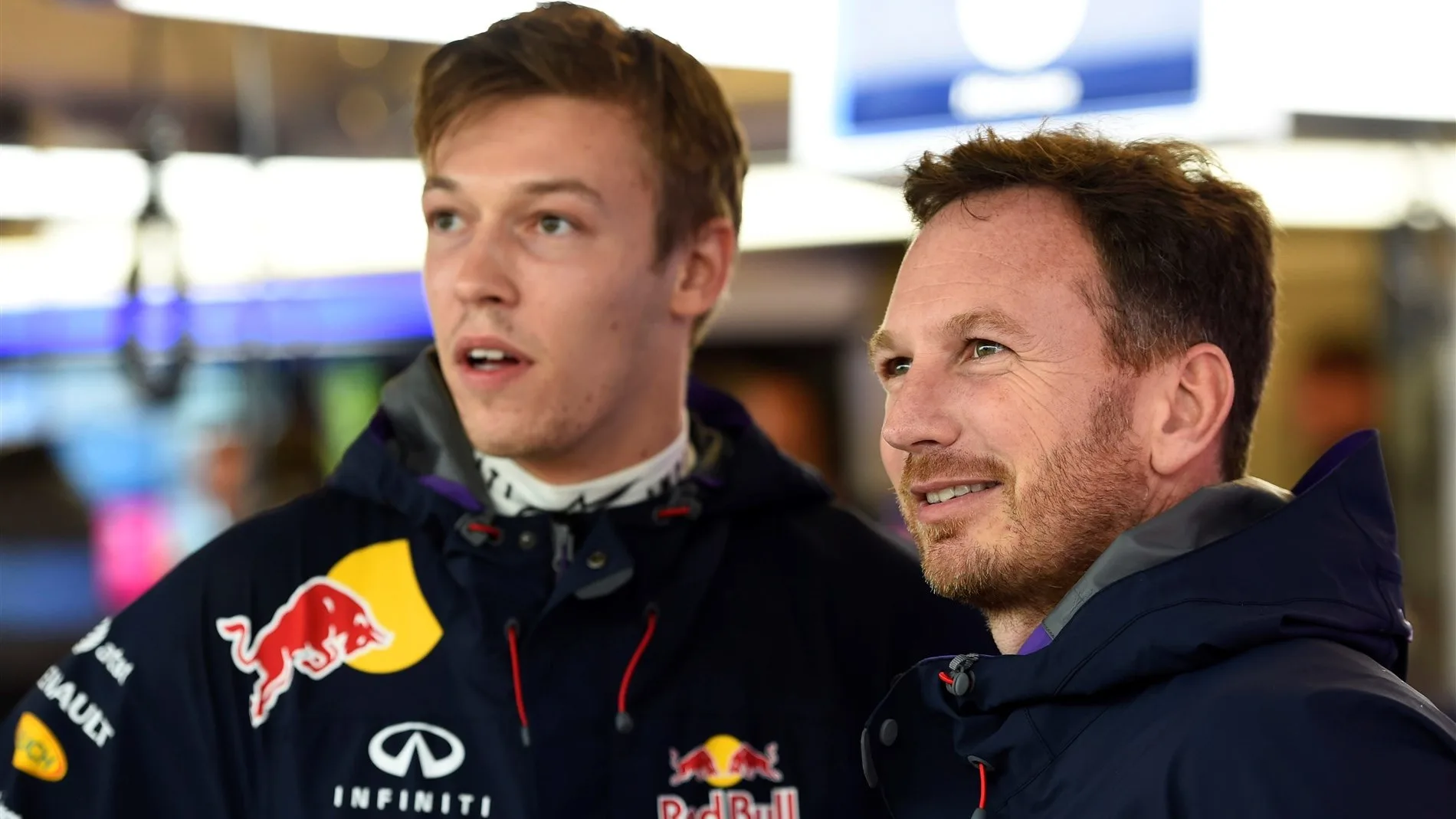 Daniil Kvyat (RUS) Red Bull Racing and Christian Horner (GBR) Red Bull Racing Team Principal at