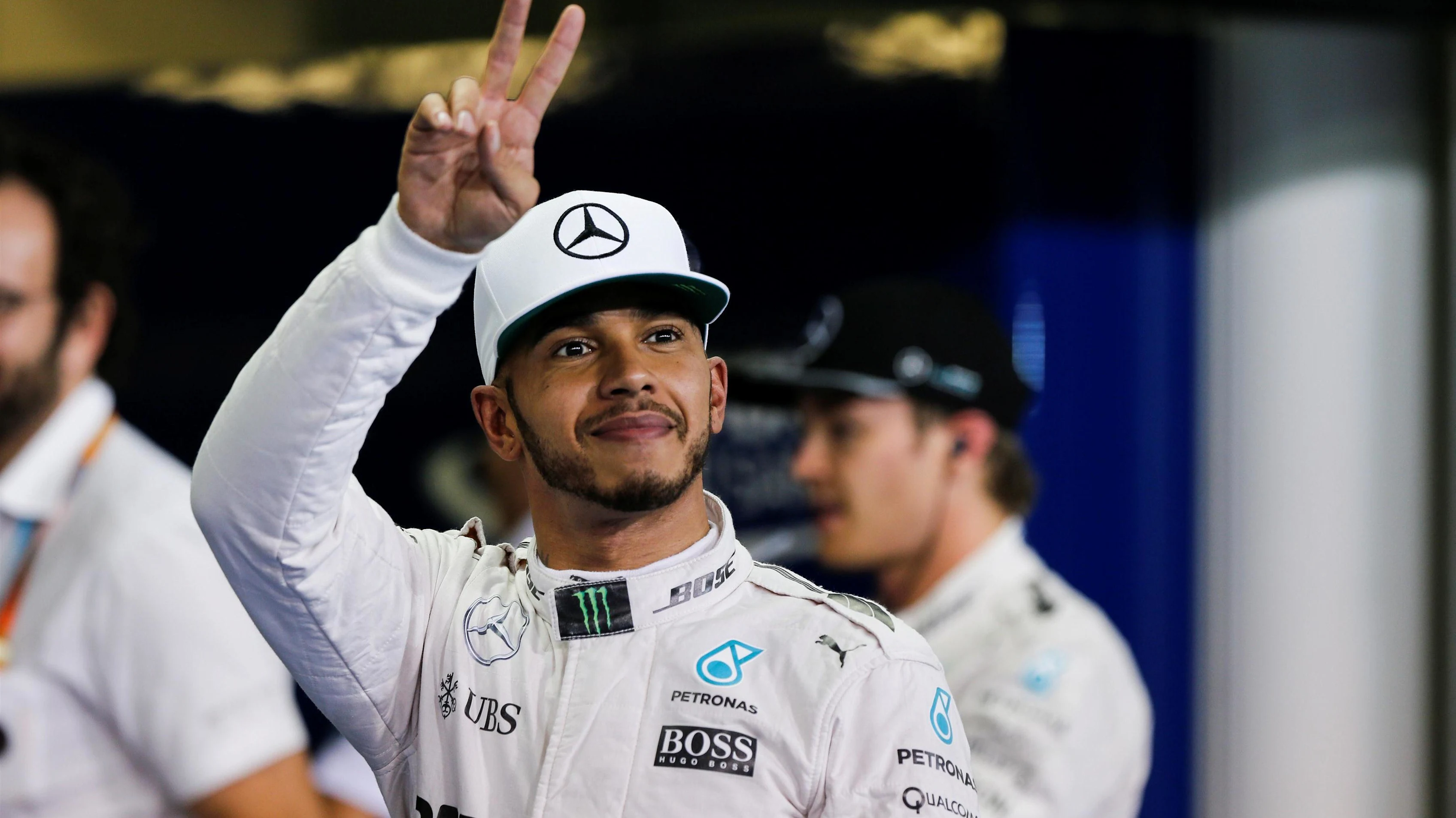 Pole sitter Lewis Hamilton (GBR) Mercedes AMG F1 celebrates in parc ferme at Formula One World