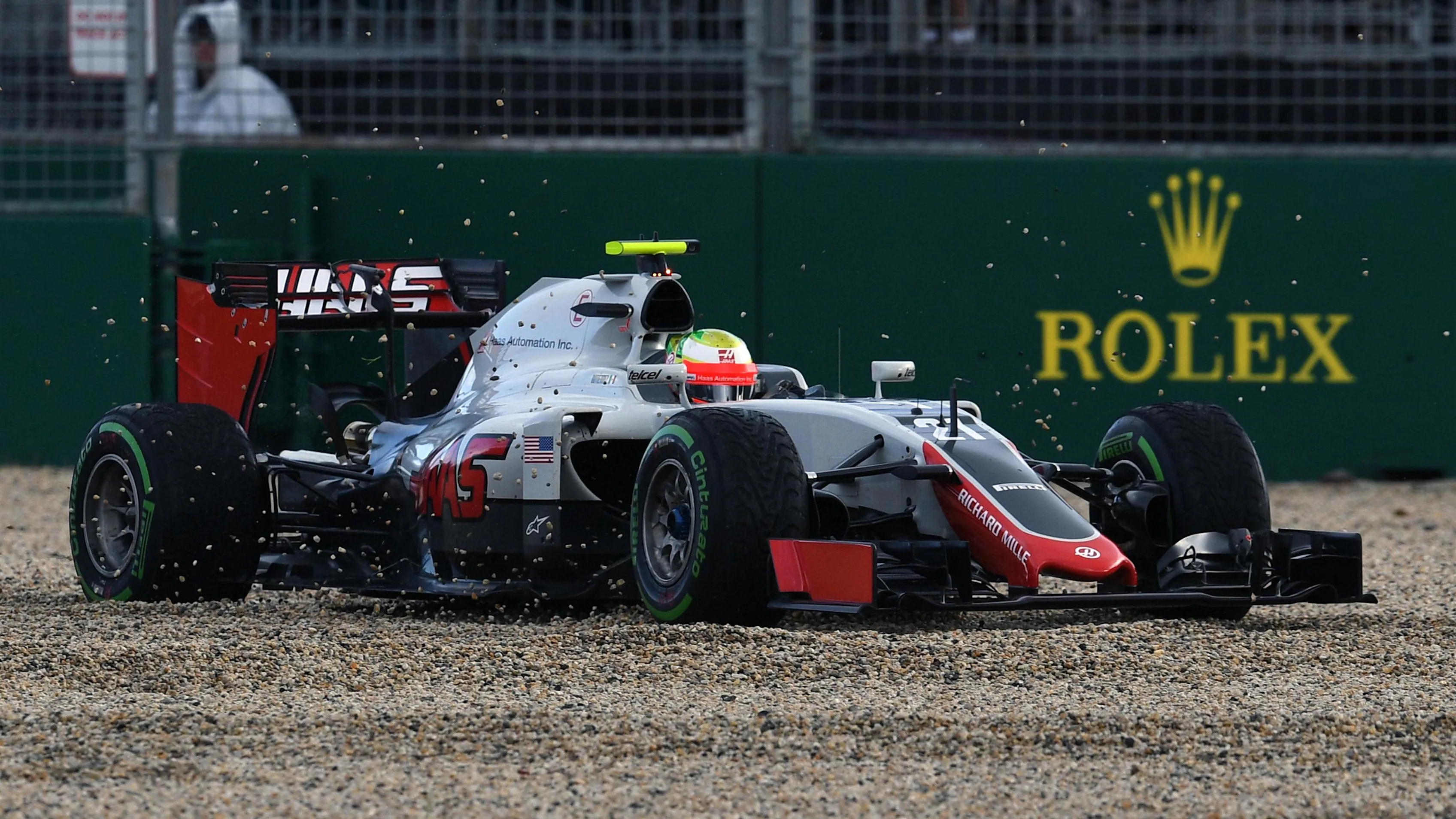 Esteban Gutierrez (MEX) Haas VF-16 in the gravel at Formula One World Championship, Rd1, Australian