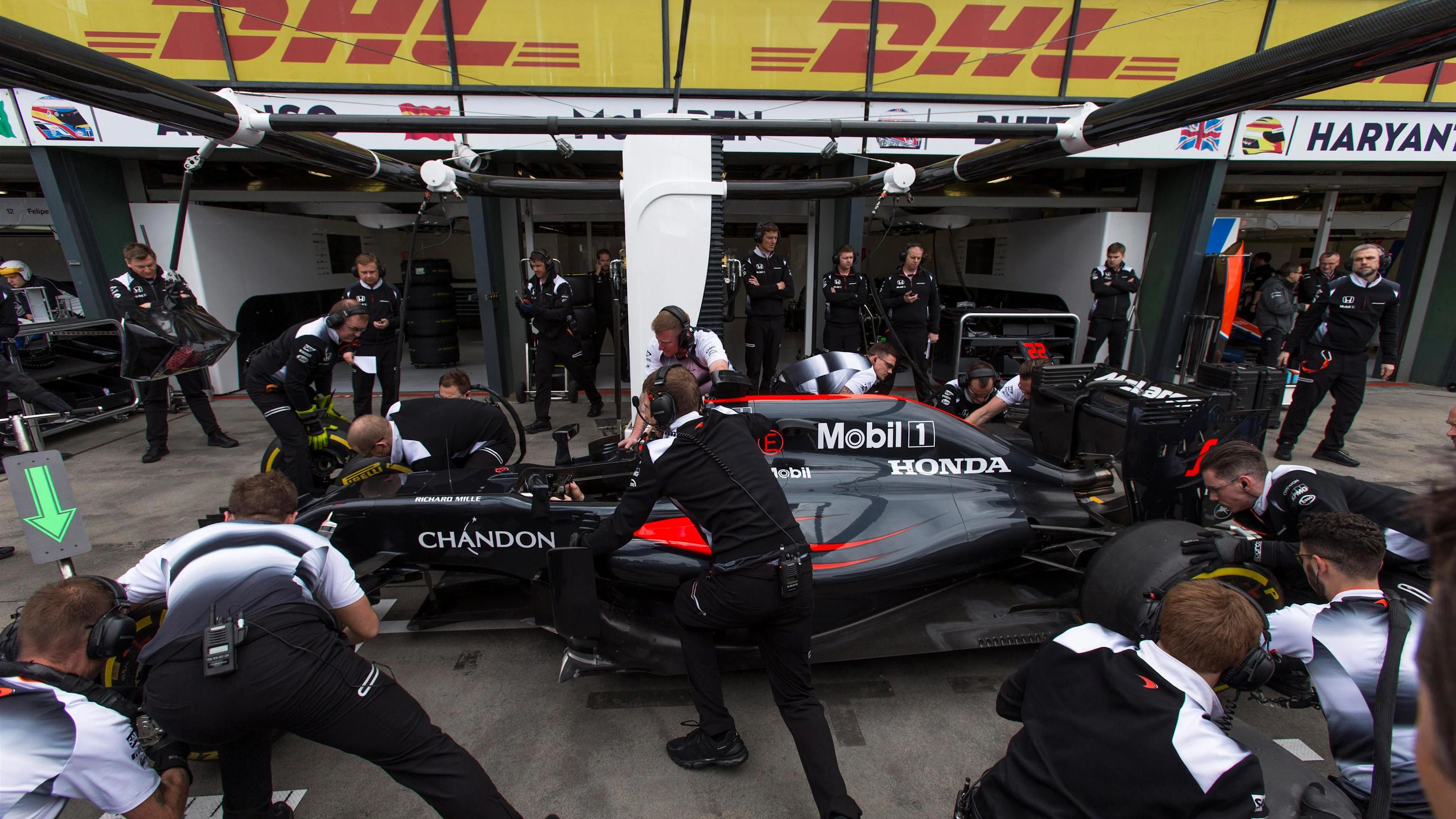 McLaren pit stop practice at Formula One World Championship, Rd1, Australian Grand Prix,