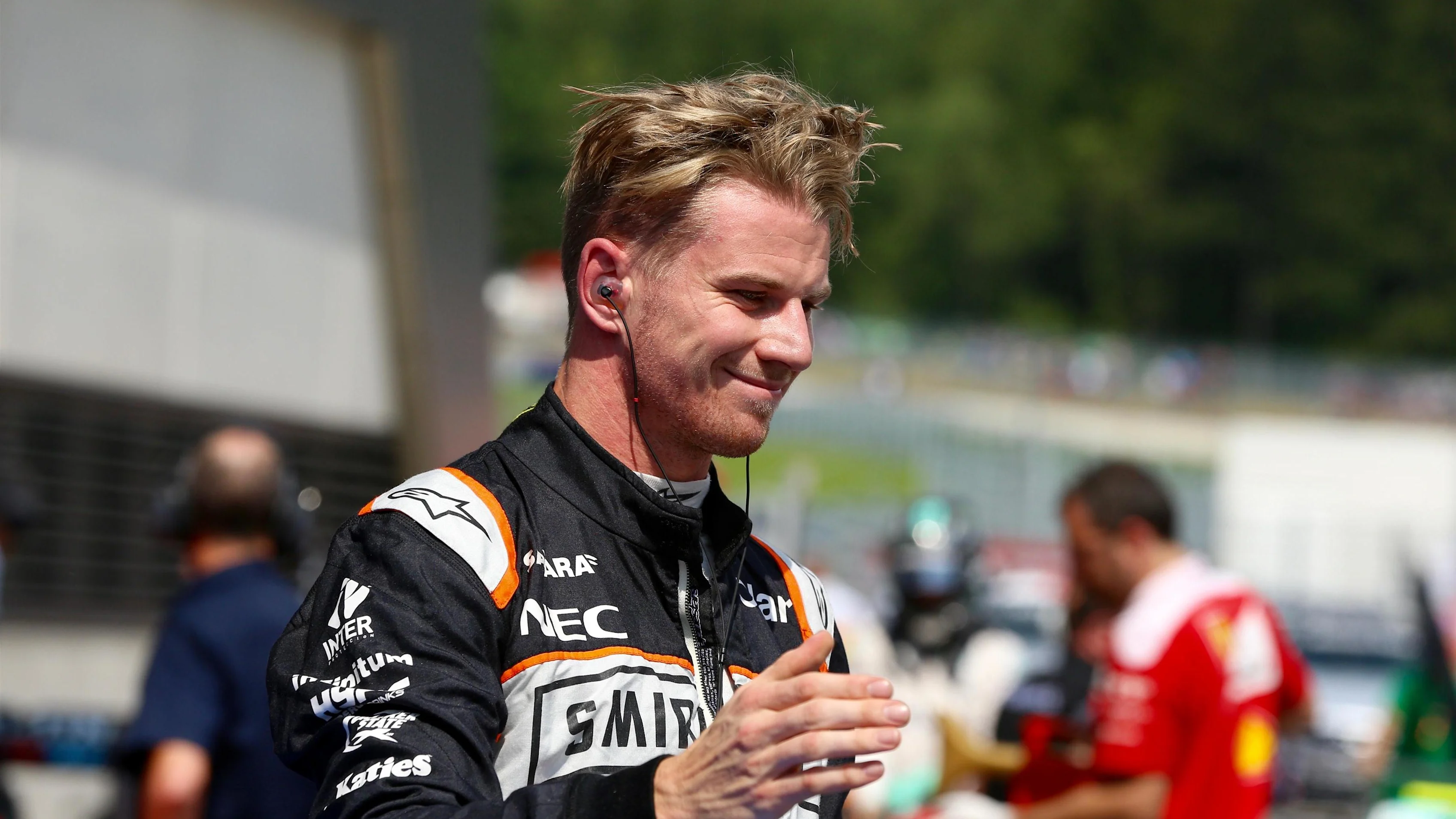 Nico Hulkenberg (GER) Force India F1 celebrates in parc ferme at Formula One World Championship, Rd9, Austrian Grand Prix, Qualifying, Spielberg, Austria, Saturday 2 July 2016. © Sutton Images