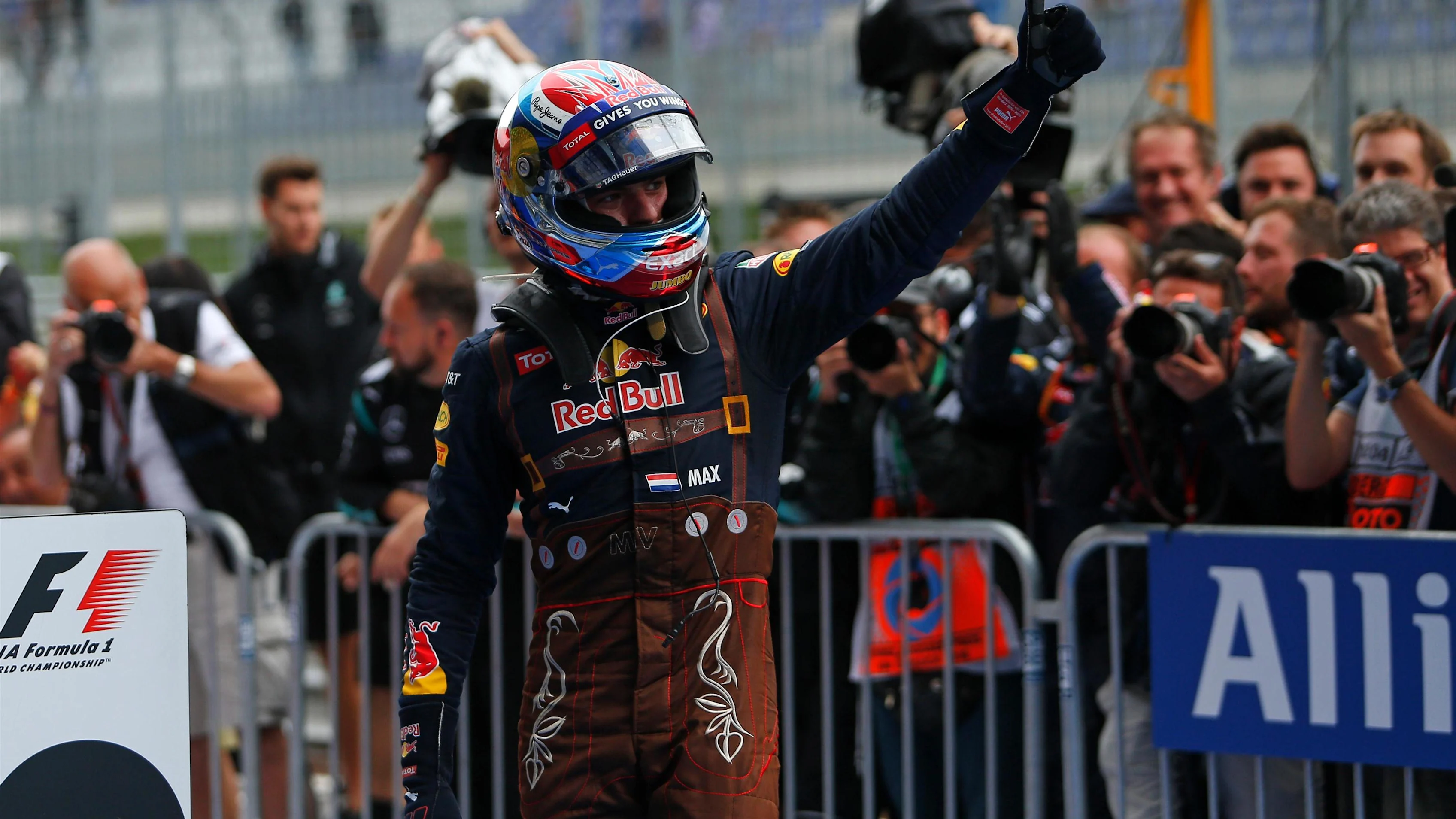 Max Verstappen (NED) Red Bull Racing celebrates in parc ferme at Formula One World Championship,
