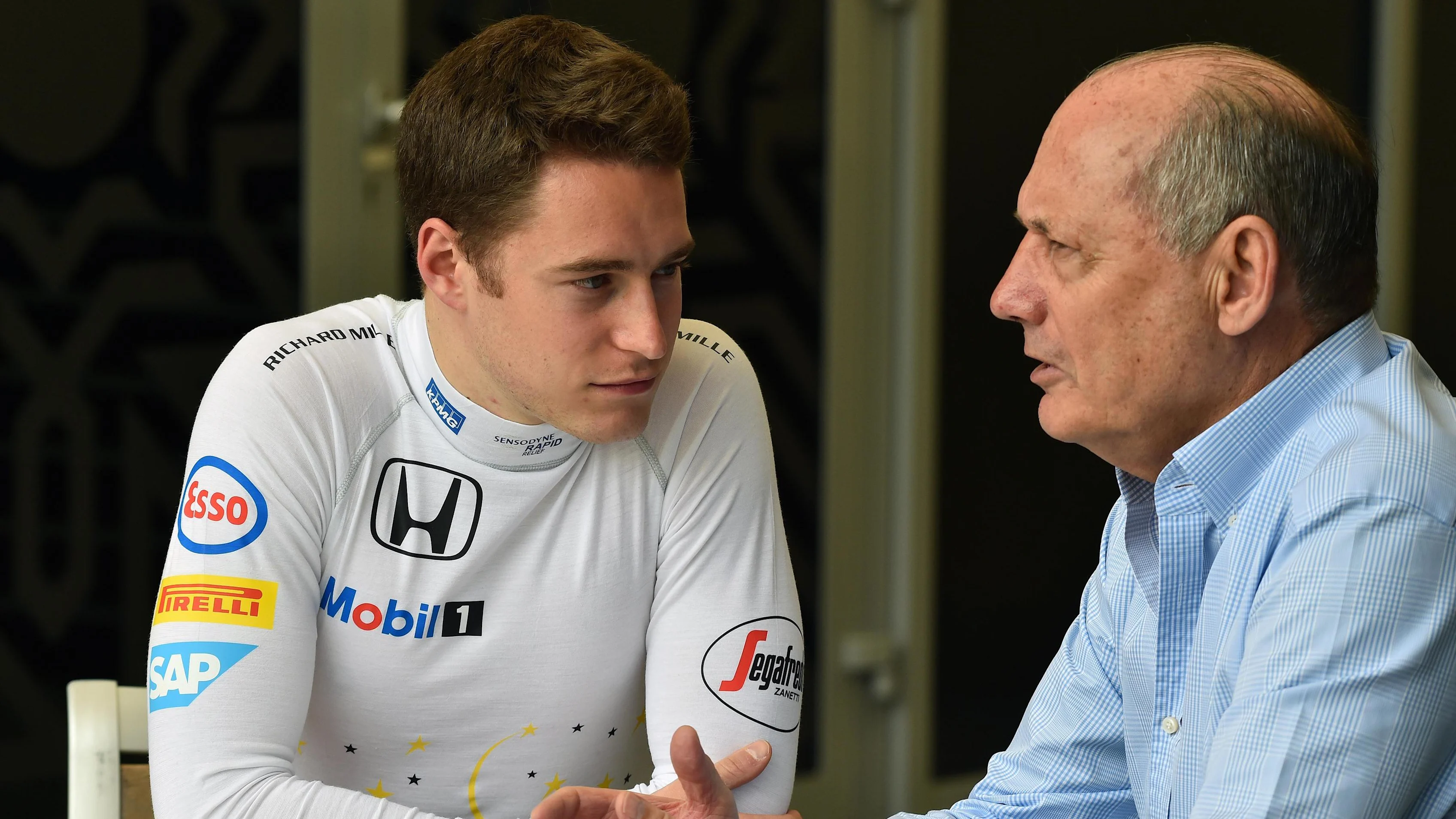Stoffel Vandoorne (BEL) McLaren and Ron Dennis (GBR) McLaren Executive Chairman at Formula One