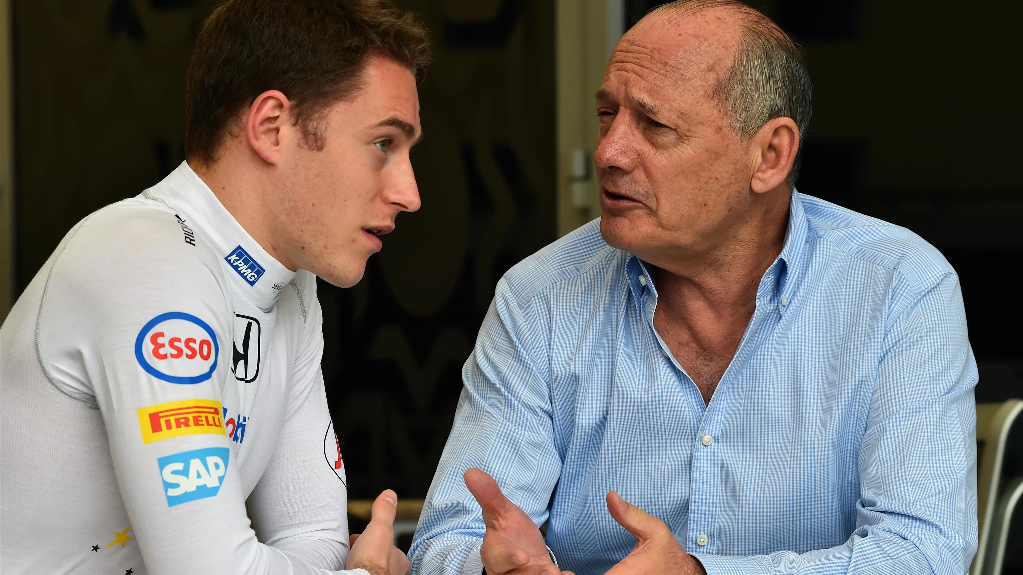 Stoffel Vandoorne (BEL) McLaren and Ron Dennis (GBR) McLaren Executive Chairman at Formula One