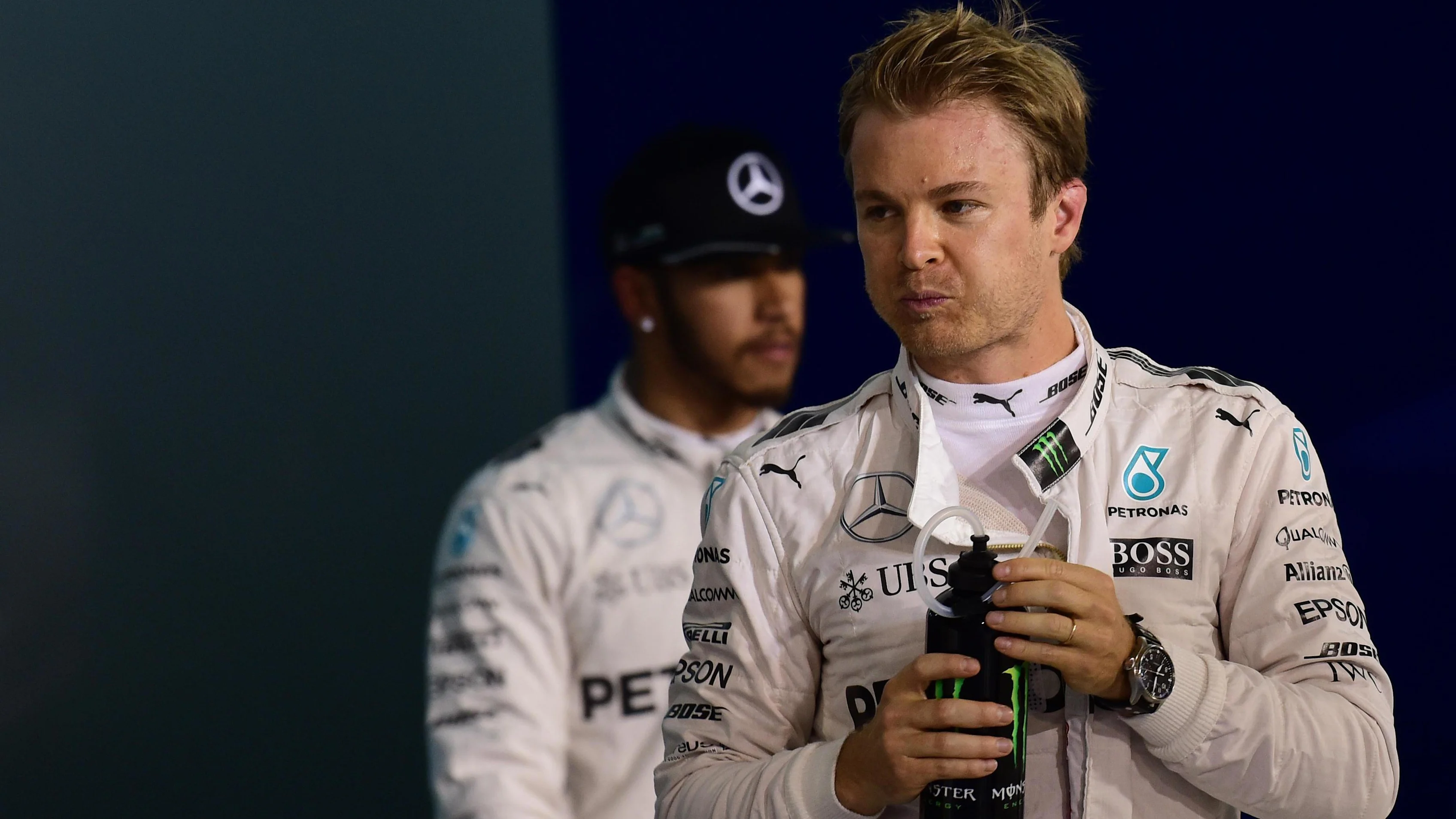 Nico Rosberg (GER) Mercedes AMG F1 and Lewis Hamilton (GBR) Mercedes-Benz F1 W07 Hybrid portrait in