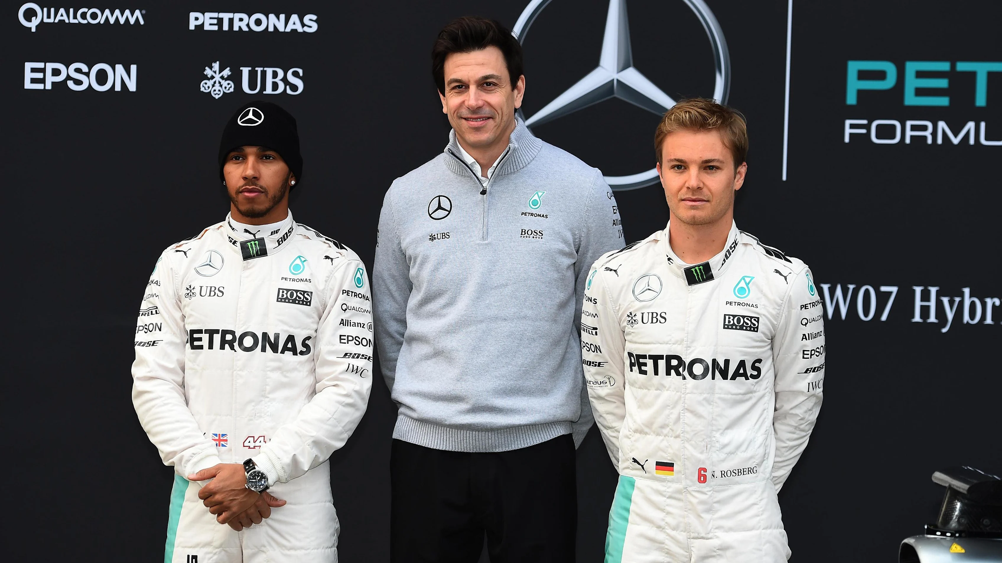(L to R): Lewis Hamilton (GBR) Mercedes AMG F1, Toto Wolff (AUT) Mercedes AMG F1 Director of