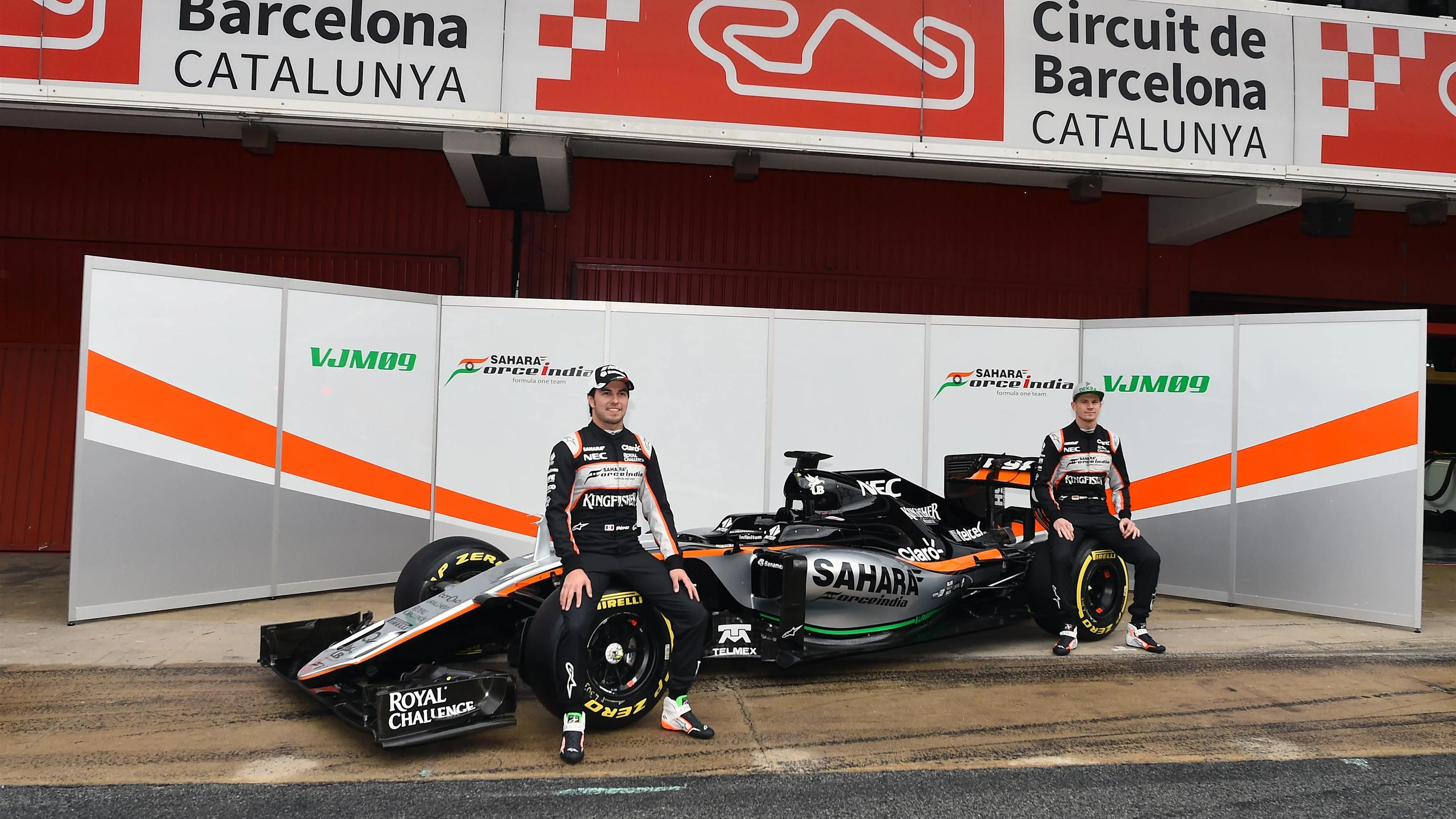 Sergio Perez (MEX) Force India and Nico Hulkenberg (GER) Force India F1 with the Force India VJM09 at Formula One Testing, Day One, Barcelona, Spain, Monday 22 February 2016. © Sutton Motorsport Images