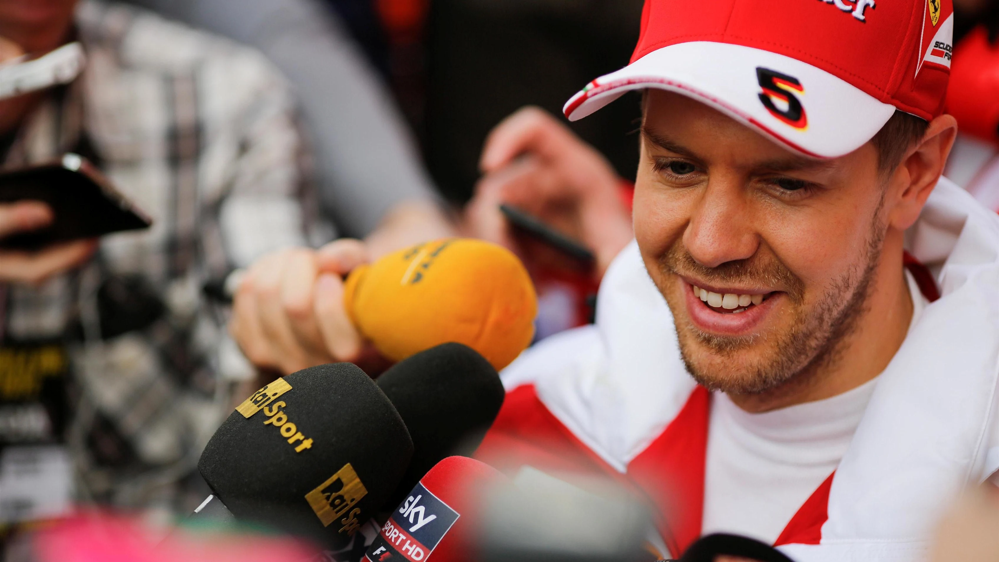 Sebastian Vettel (GER) Ferrari talks with the media at Formula One Testing, Day Two, Barcelona,