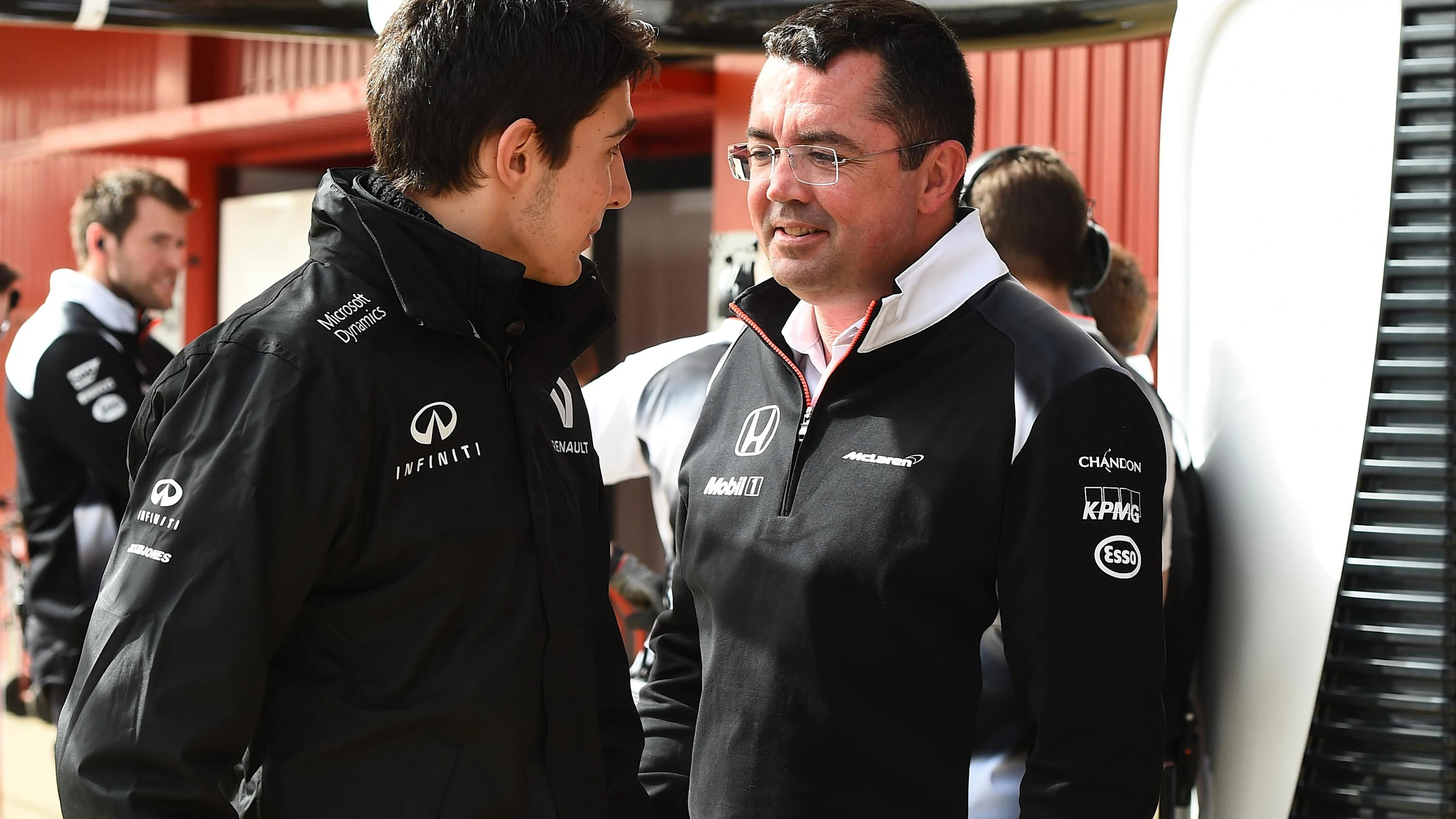 Esteban Ocon (FRA) Renault Sport F1 Team and Eric Boullier (FRA) McLaren Racing Director at Formula