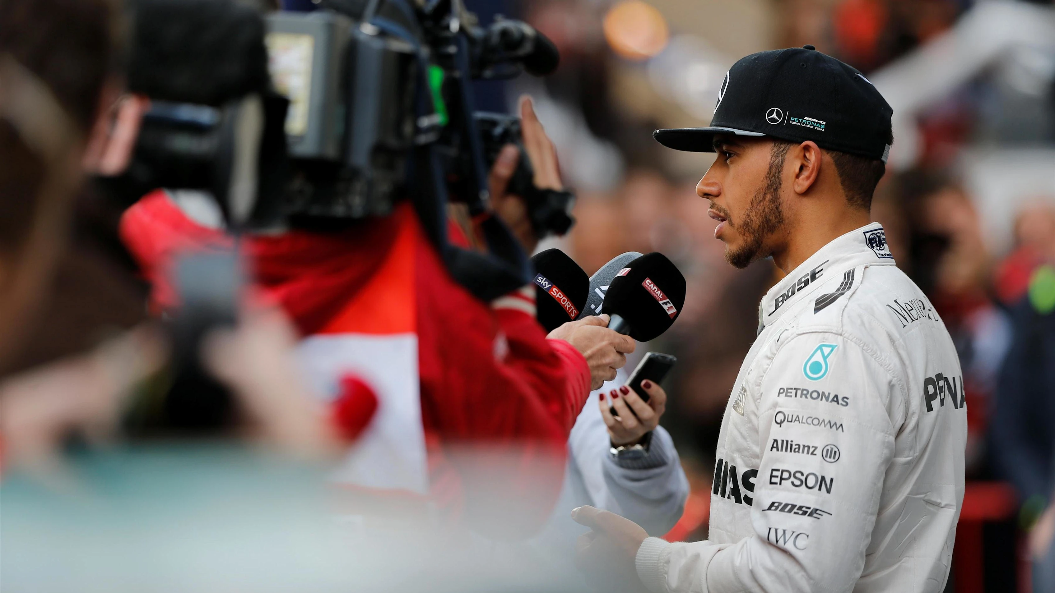 Lewis Hamilton (GBR) Mercedes AMG F1 talks with the media at Formula One Testing, Day Four,