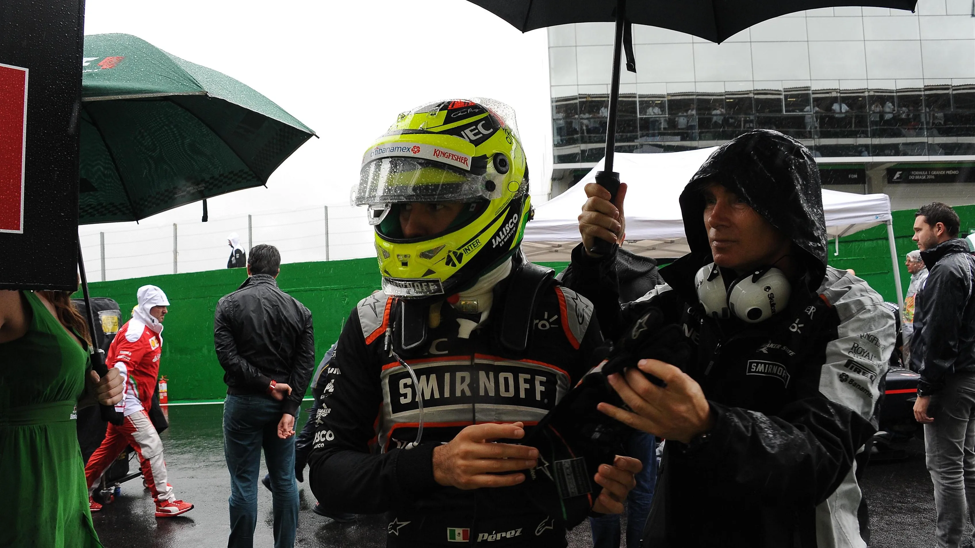 Sergio Perez (MEX) Force India on the grid at Formula One World Championship, Rd20, Brazilian Grand