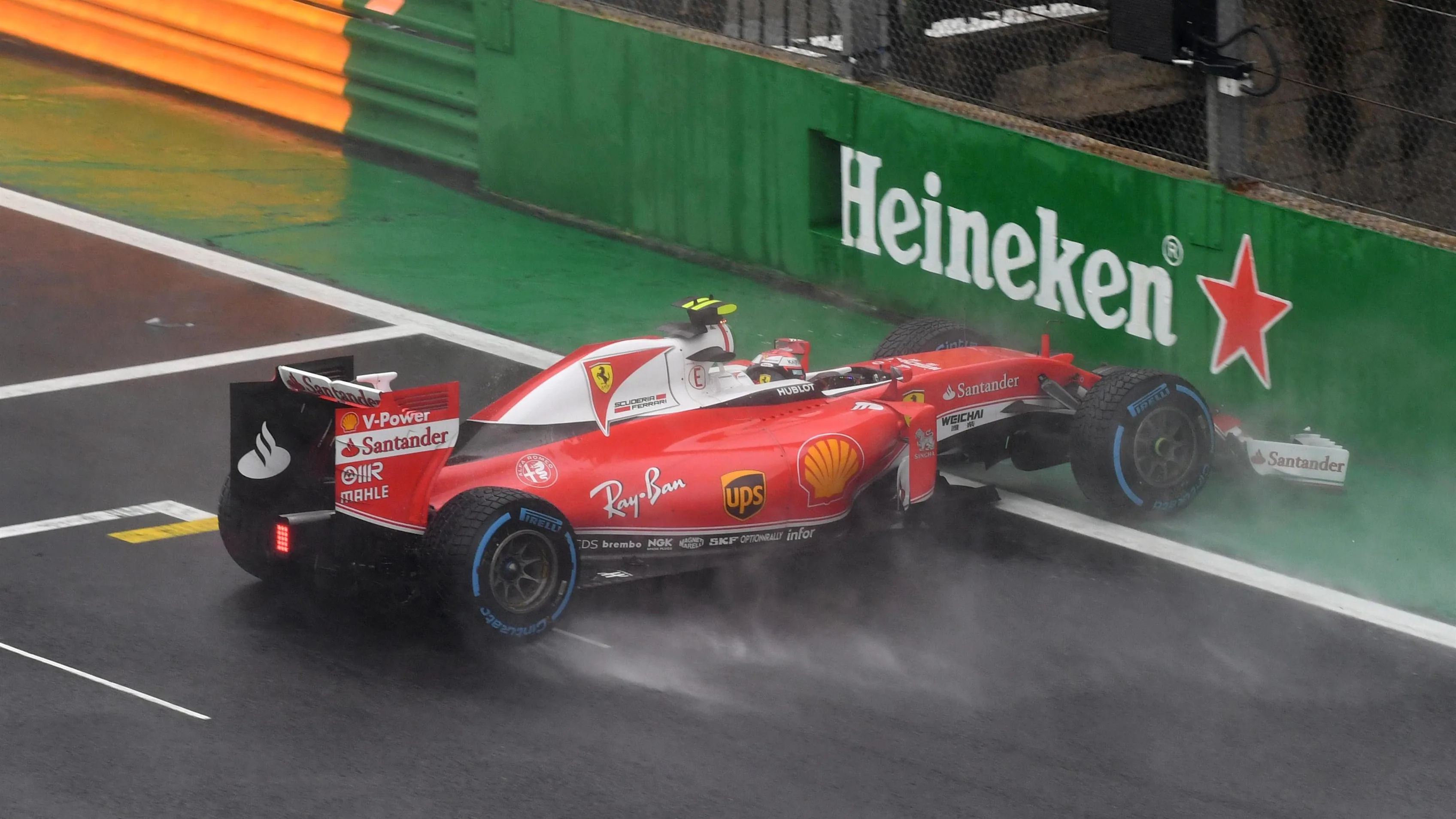 Kimi Raikkonen (FIN) Ferrari SF16-H crashes out of the race at Formula One World Championship,