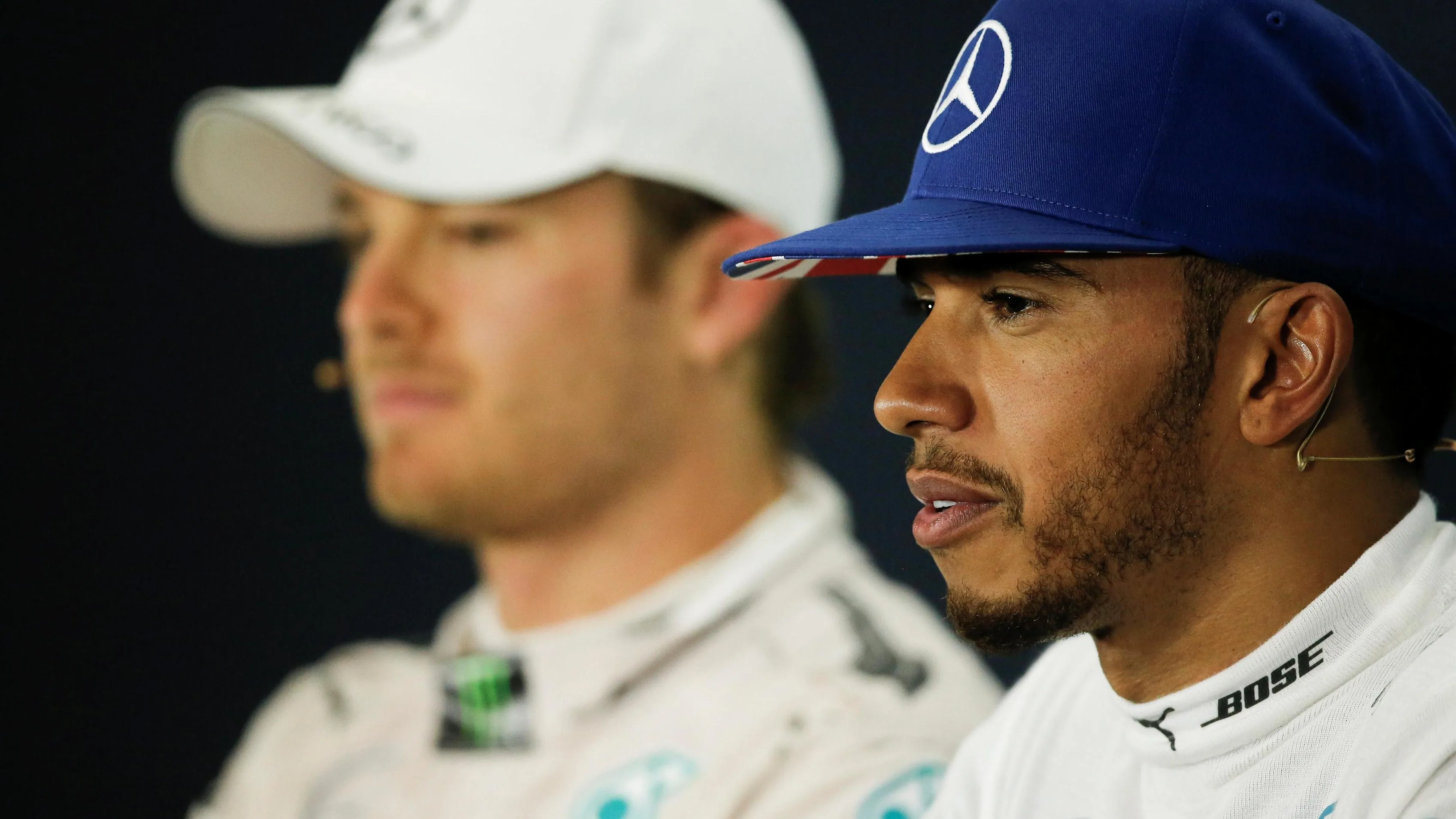 Nico Rosberg (GER) Mercedes AMG F1 and Lewis Hamilton (GBR) Mercedes AMG F1 in the Press Conference at Formula One World Championship, Rd10, British Grand Prix, Race, Silverstone, England, Sunday 10 July 2016. © Sutton Images
