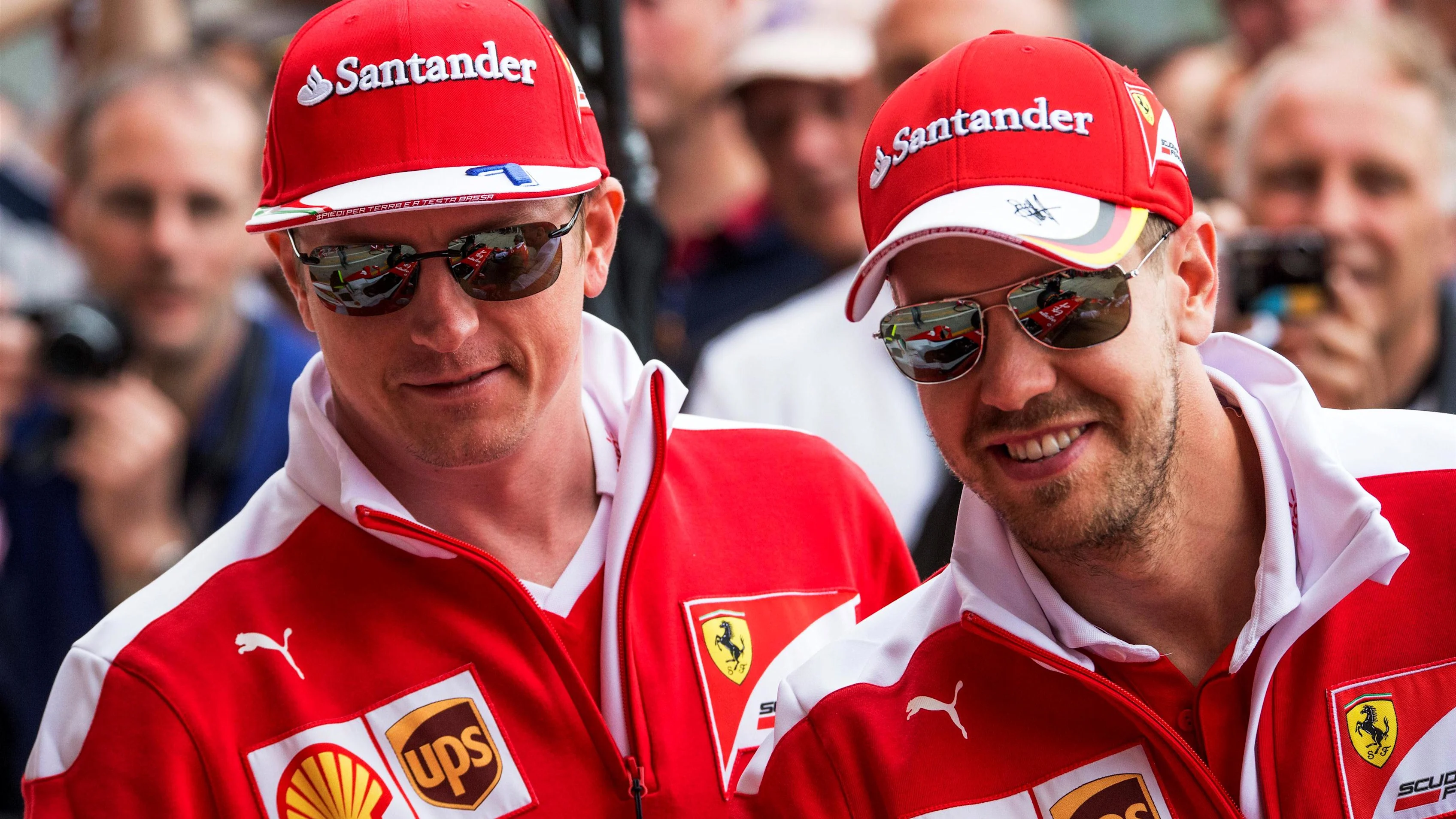 Kimi Raikkonen (FIN) Ferrari and Sebastian Vettel (GER) Ferrari at Formula One World Championship,