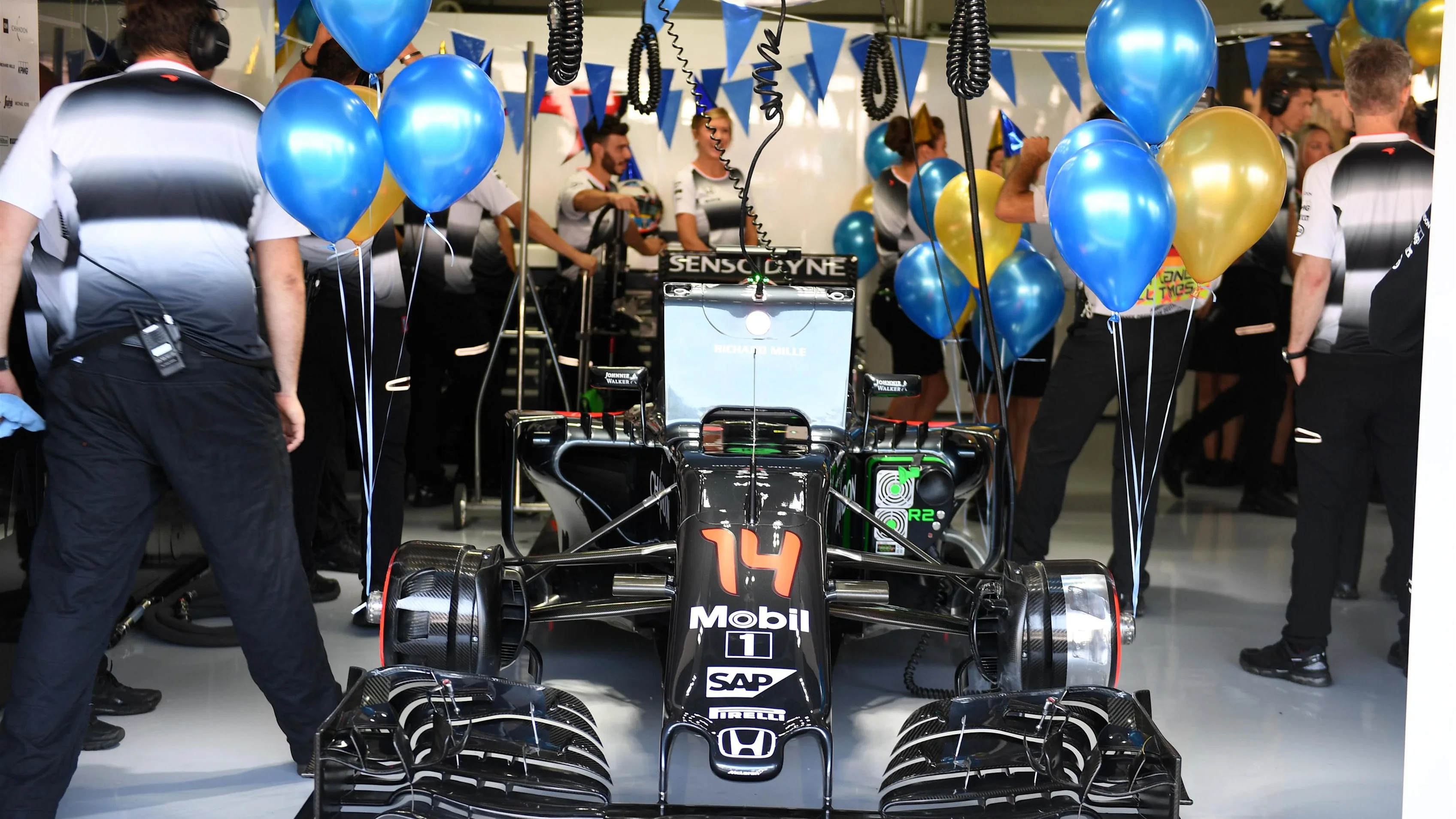 McLaren celebrate the Birthday of Fernando Alonso (ESP) McLaren at Formula One World Championship, Rd12, German Grand Prix, Practice, Hockenheim, Germany, Friday 29 July 2016. © Sutton Images