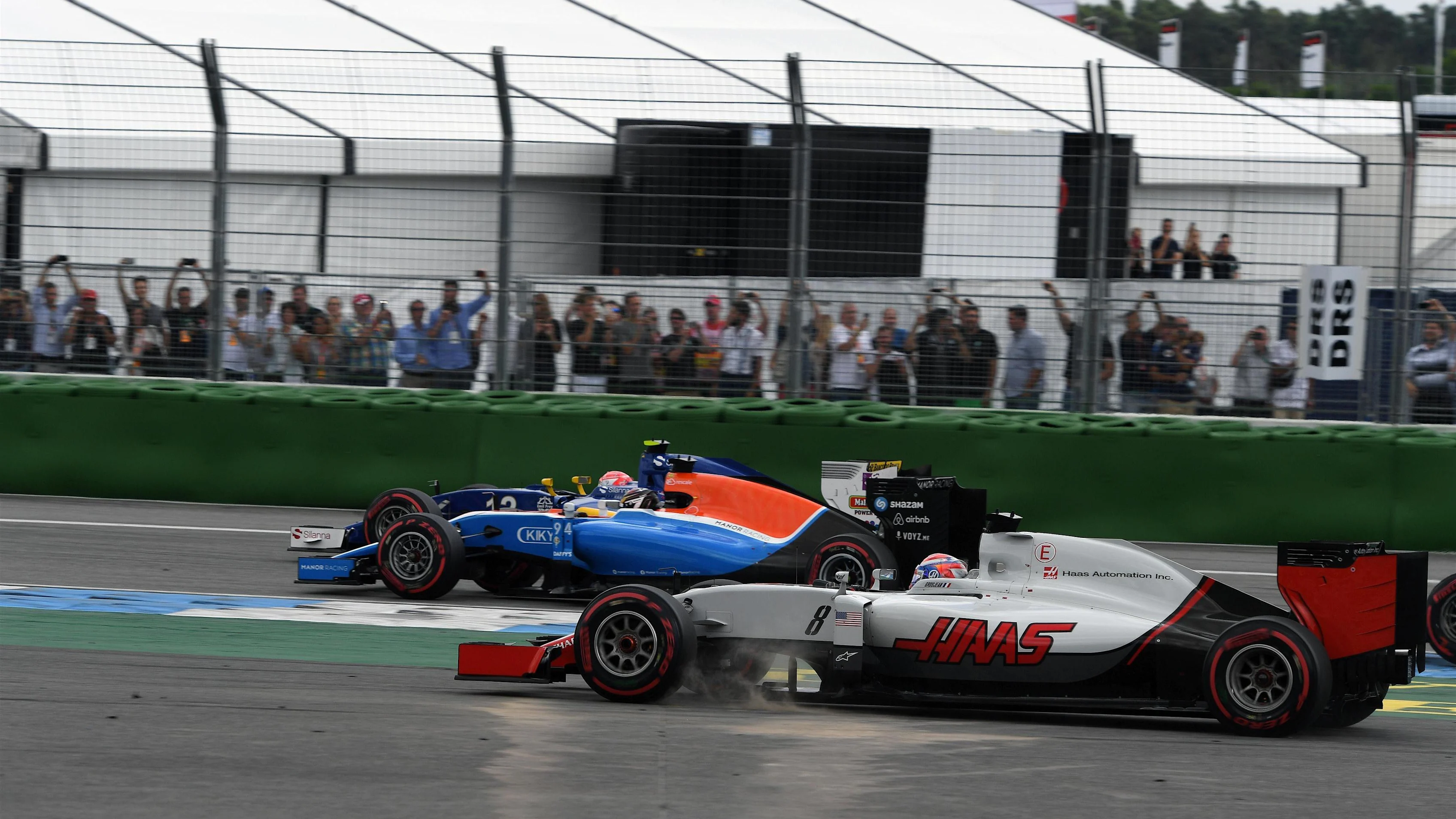 Romain Grosjean (FRA) Haas VF-16 runs wide at Formula One World Championship, Rd12, German Grand Prix, Race, Hockenheim, Germany, Sunday 31 July 2016. © Sutton Images