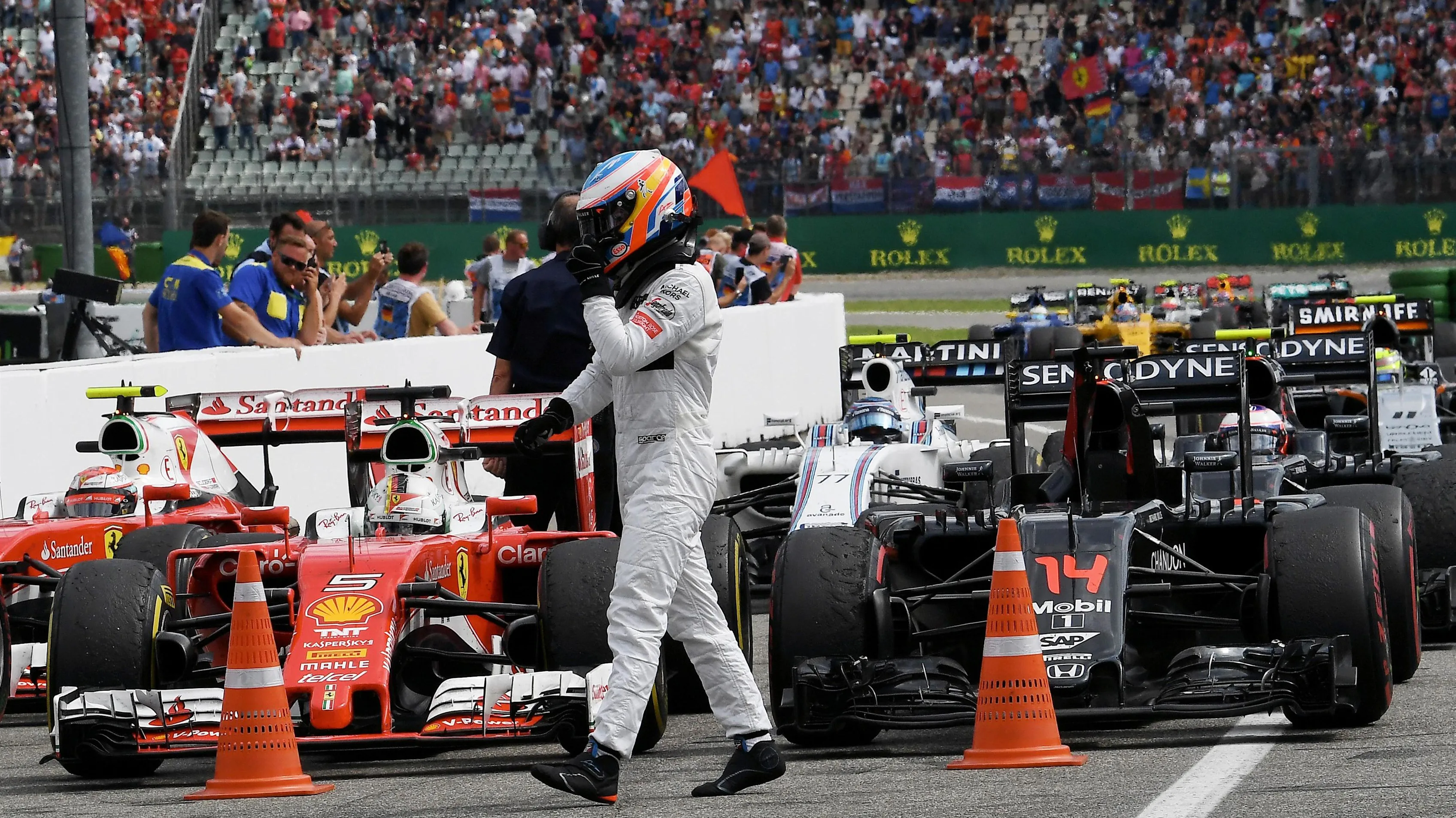 Fernando Alonso (ESP) McLaren in parc ferme at Formula One World Championship, Rd12, German Grand