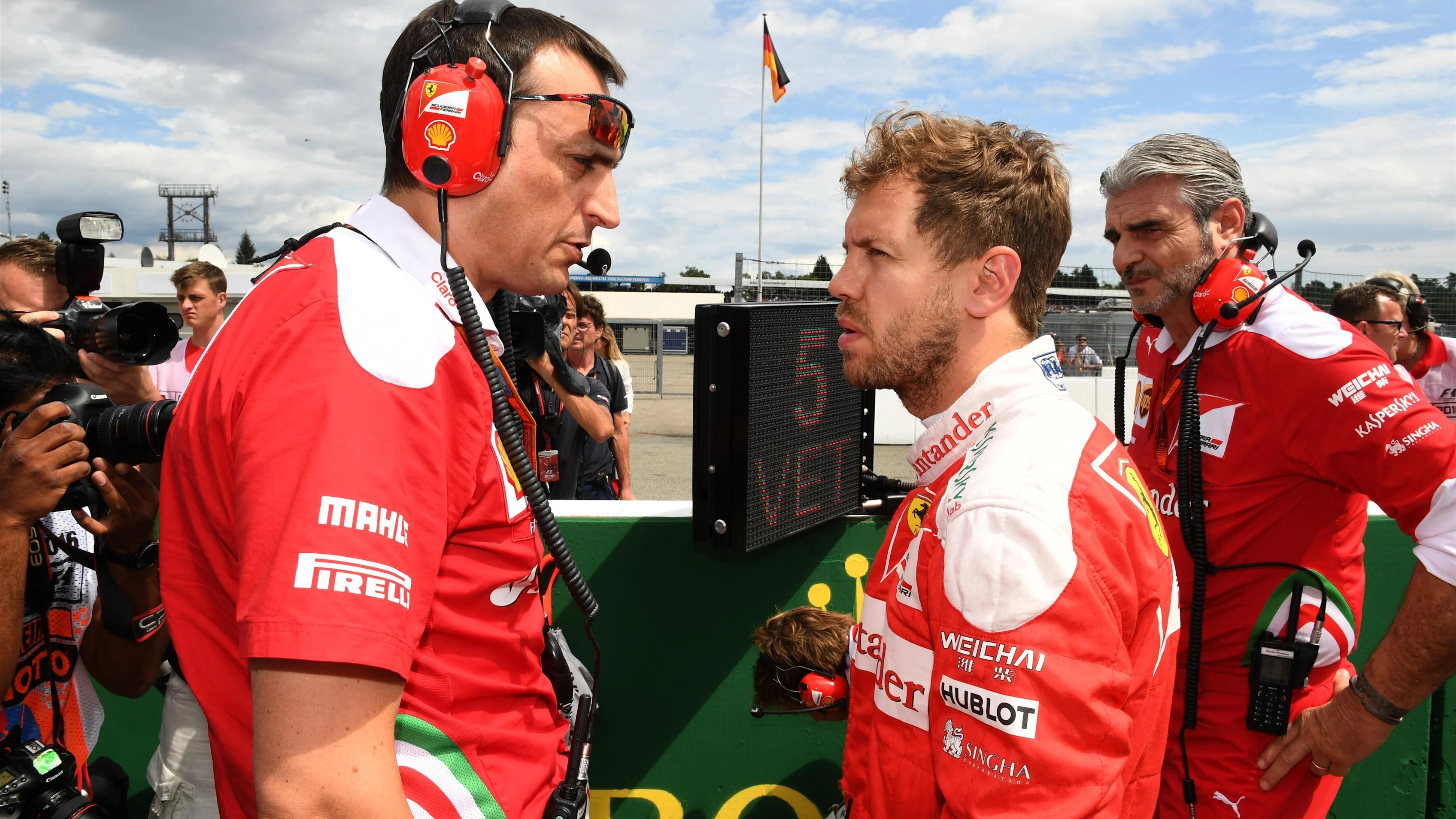 Sebastian Vettel (GER) Ferrari and Riccardo Adami (ITA) Ferrari Race Engineer with Maurizio