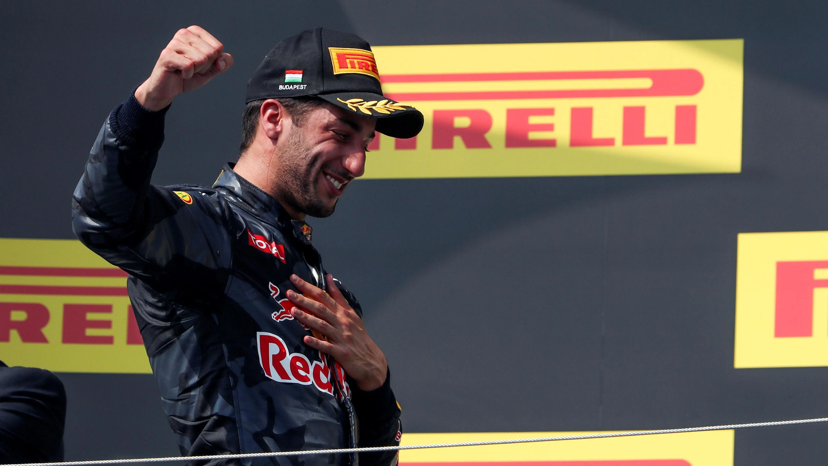 Daniel Ricciardo (AUS) Red Bull Racing celebrates on the podium at Formula One World Championship,