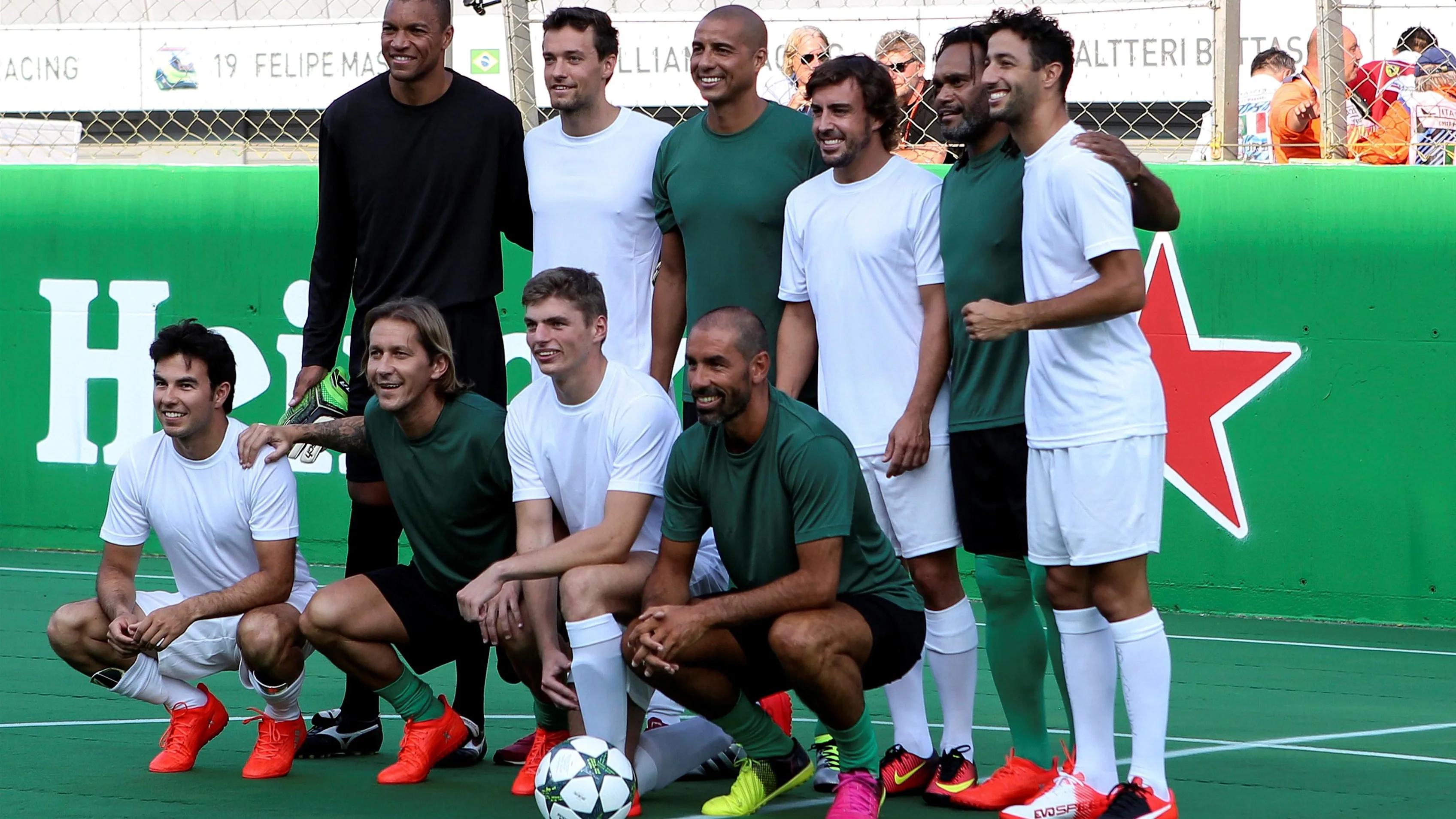 Group photo at the Heineken Champions Of The Grid 5-A-Side Charity Football Match at Formula One