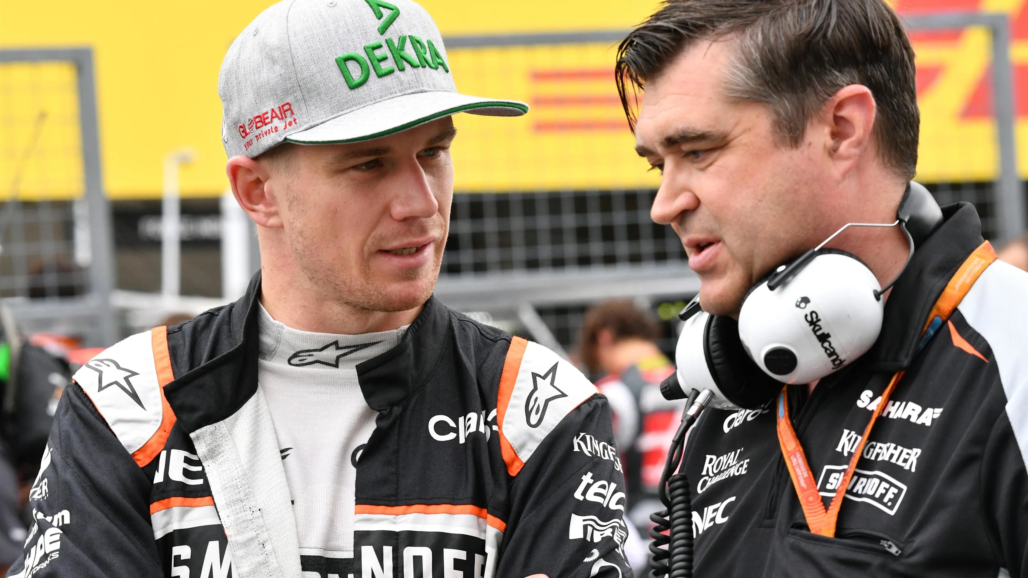 Nico Hulkenberg (GER) Force India F1 and Bradley Joyce (GBR) Force India Race Engineer on the grid at Formula One World Championship, Rd17, Japanese Grand Prix, Race, Suzuka, Japan, Sunday 9 October 2016. © Sutton Images