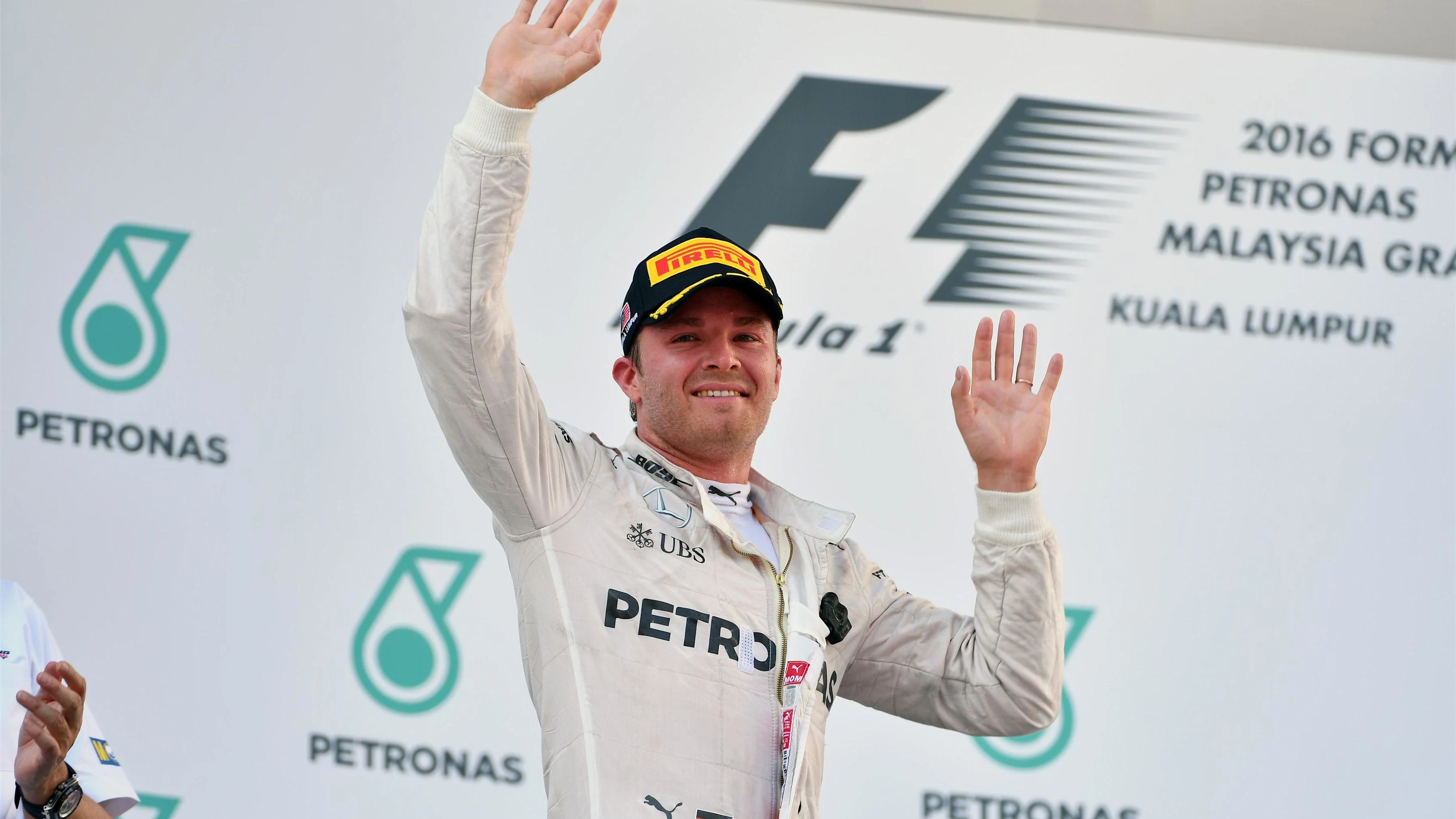 Nico Rosberg (GER) Mercedes AMG F1 celebrates on the podium at Formula One World Championship,