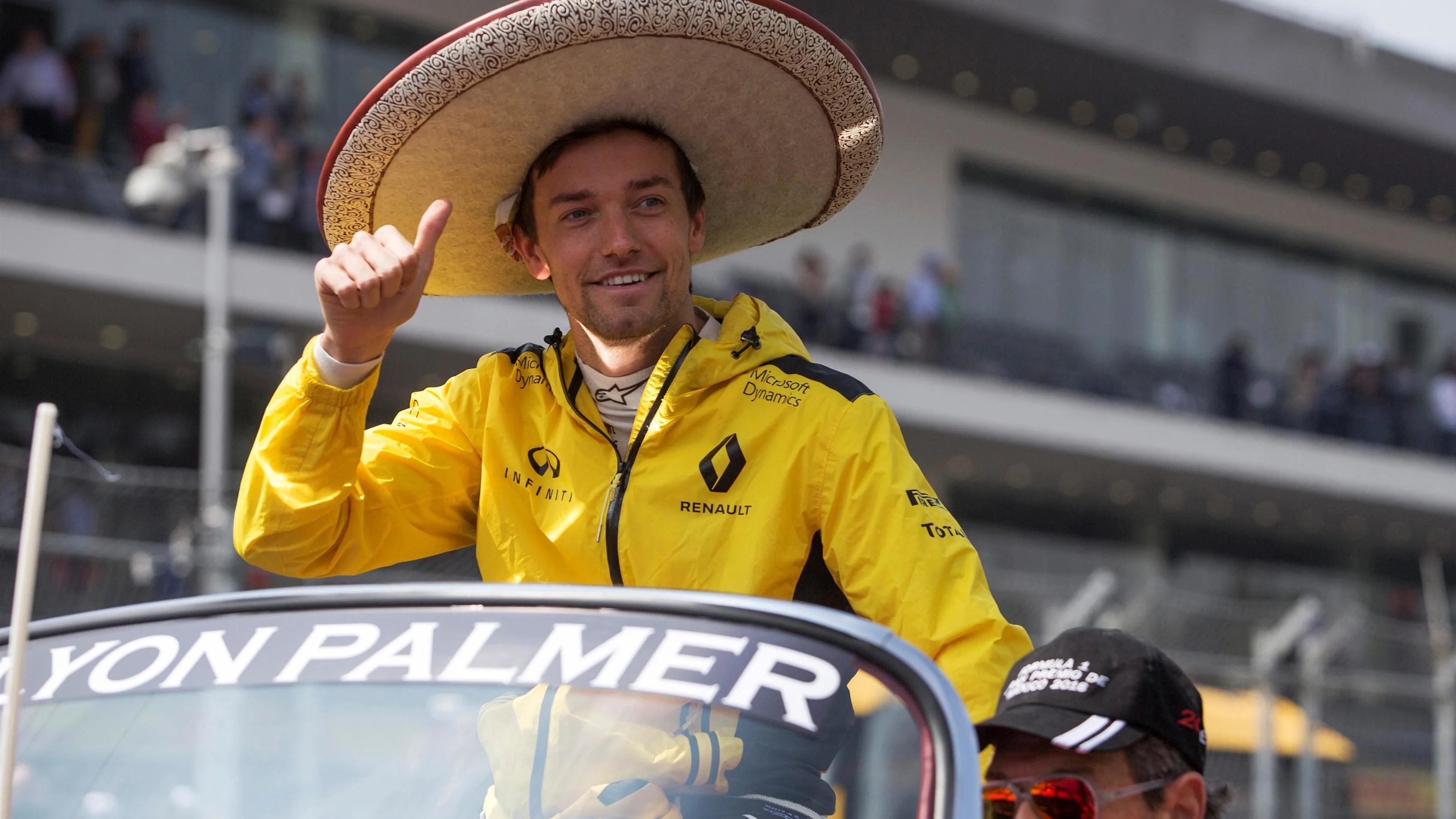 Jolyon Palmer (GBR) Renault Sport F1 Team on the drivers parade on the drivers parade at Formula One World Championship, Rd19, Mexican Grand Prix, Race, Circuit Hermanos Rodriguez, Mexico City, Mexico, Sunday 30 October 2016. © Sutton Images