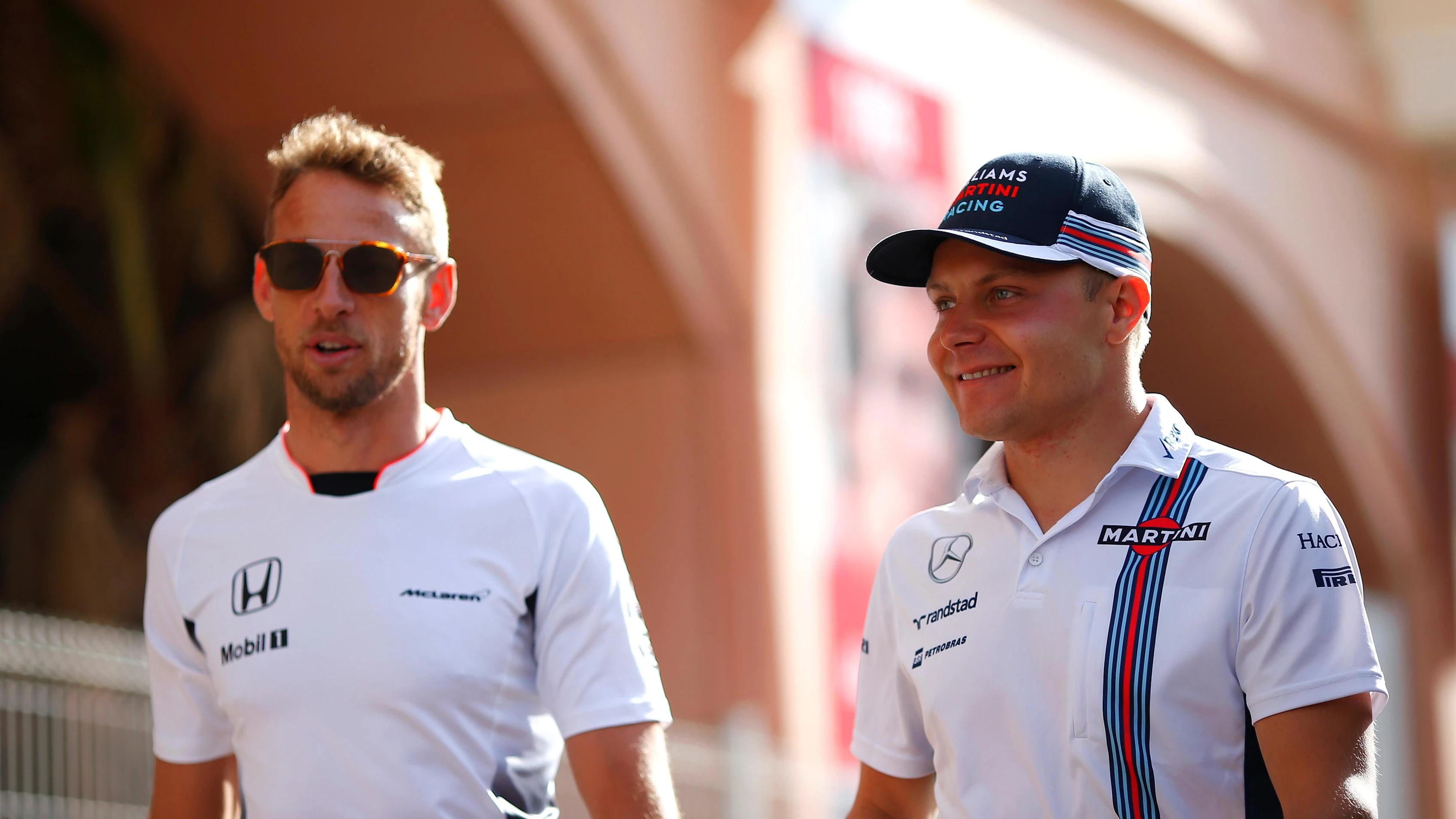 Jenson Button (GBR) McLaren and Valtteri Bottas (FIN) Williams at Formula One World Championship,