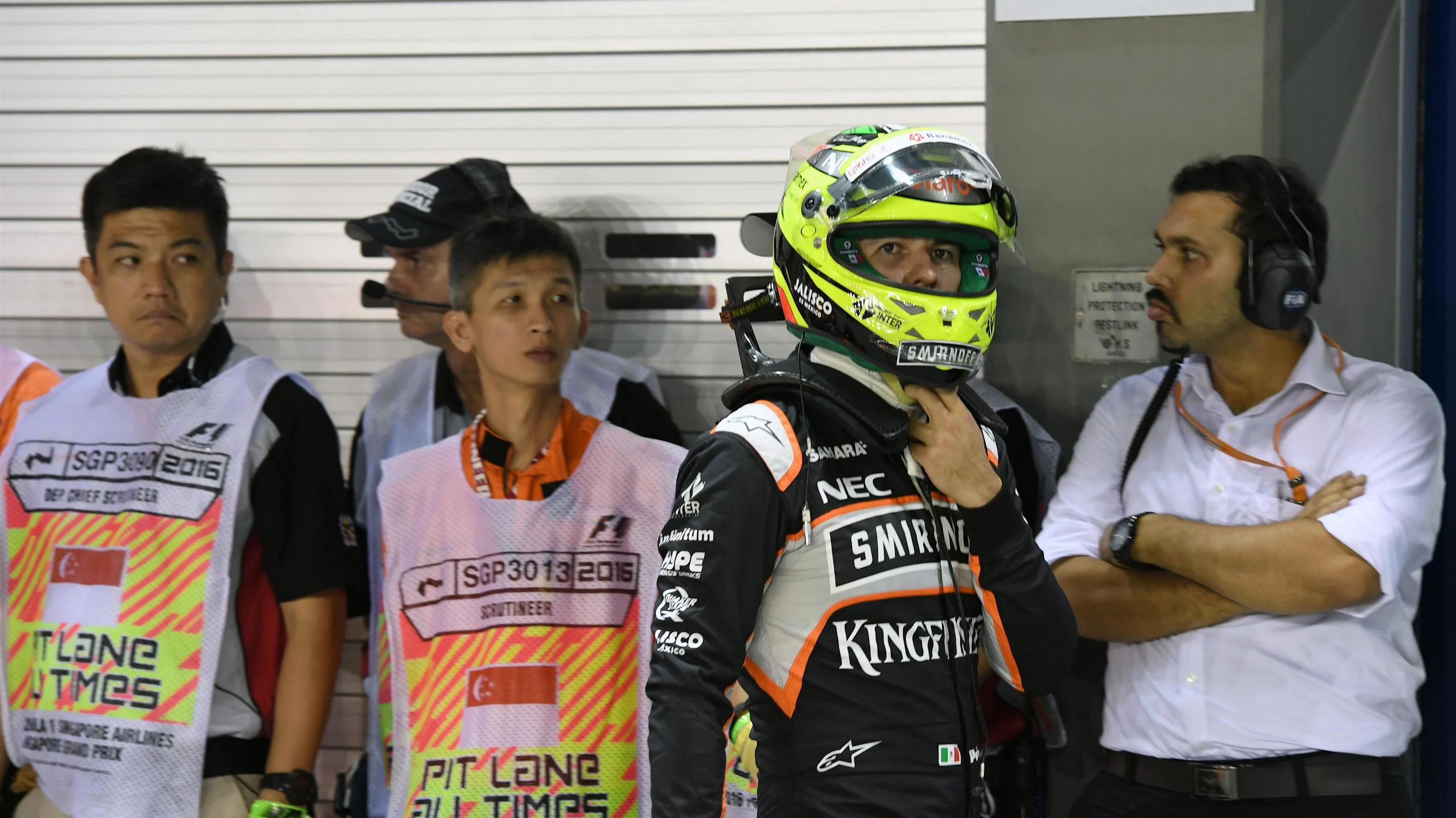 Sergio Perez (MEX) Force India in parc ferme at Formula One World Championship, Rd15, Singapore Grand Prix, Qualifying, Marina Bay Street Circuit, Singapore, Saturday 17 September 2016. © Sutton Images