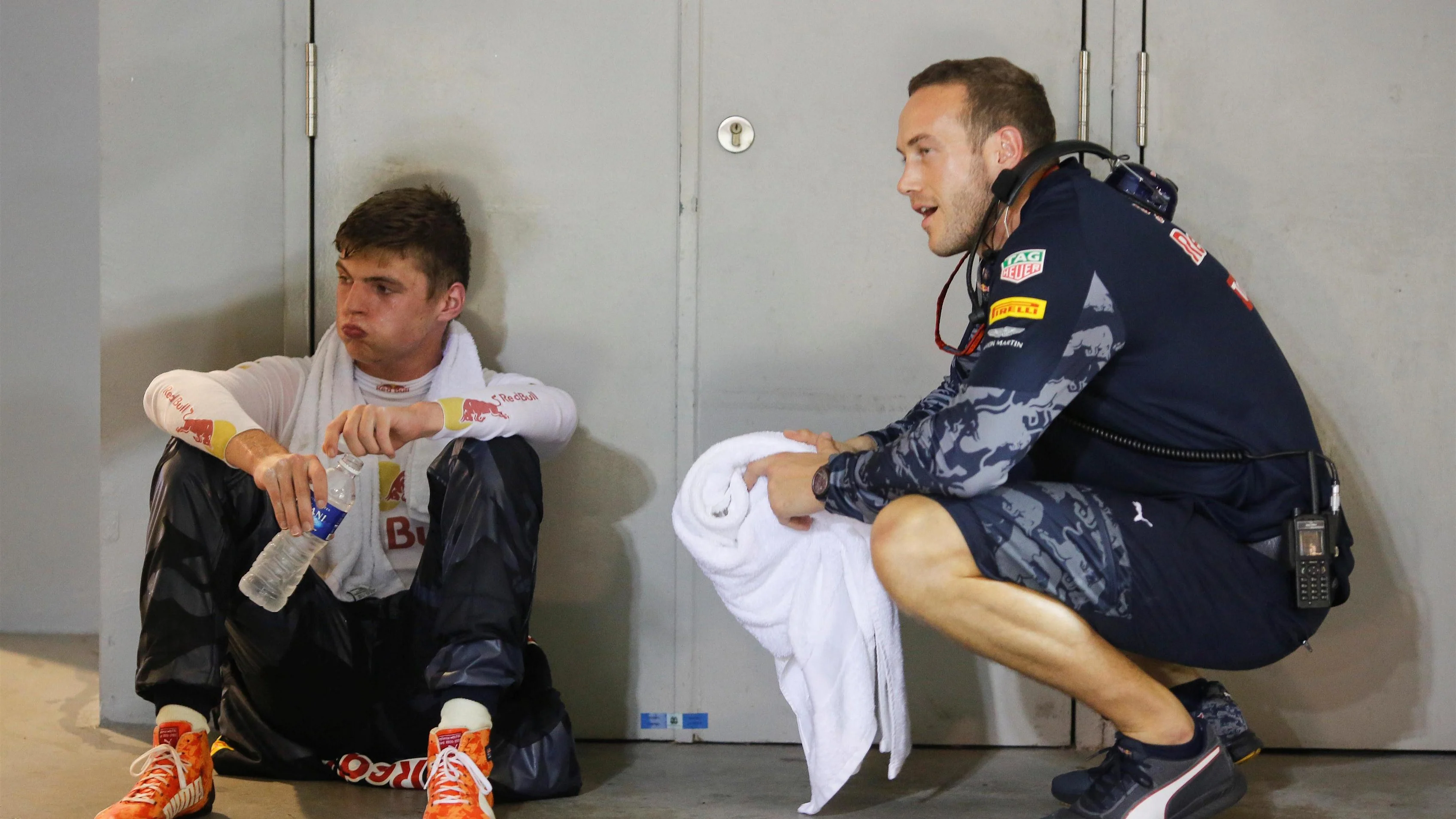 Max Verstappen (NED) Red Bull Racing and engineer at Formula One World Championship, Rd15,