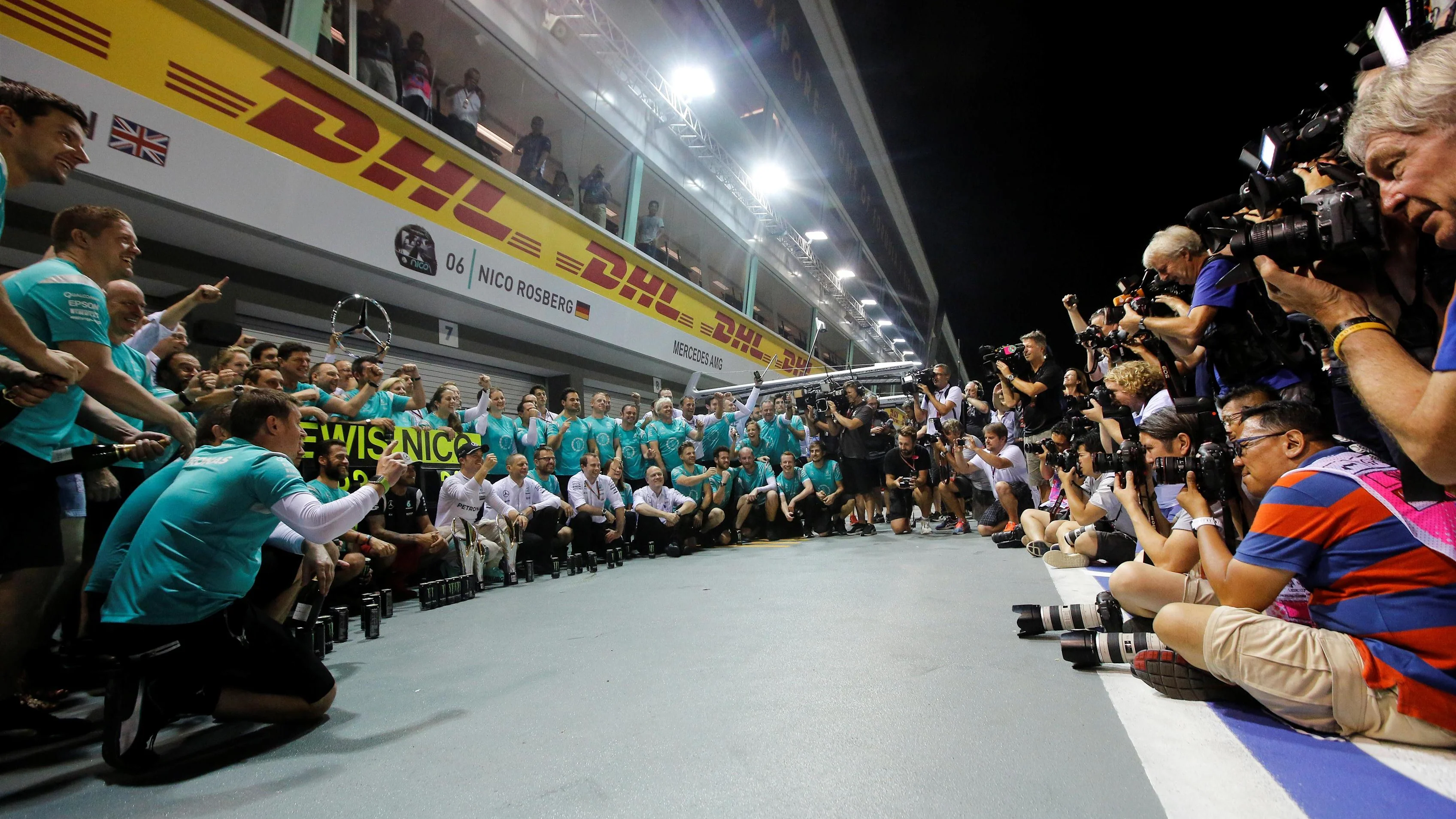 Race winner Nico Rosberg (GER) Mercedes AMG F1 and Lewis Hamilton (GBR) Mercedes AMG F1 celebrate