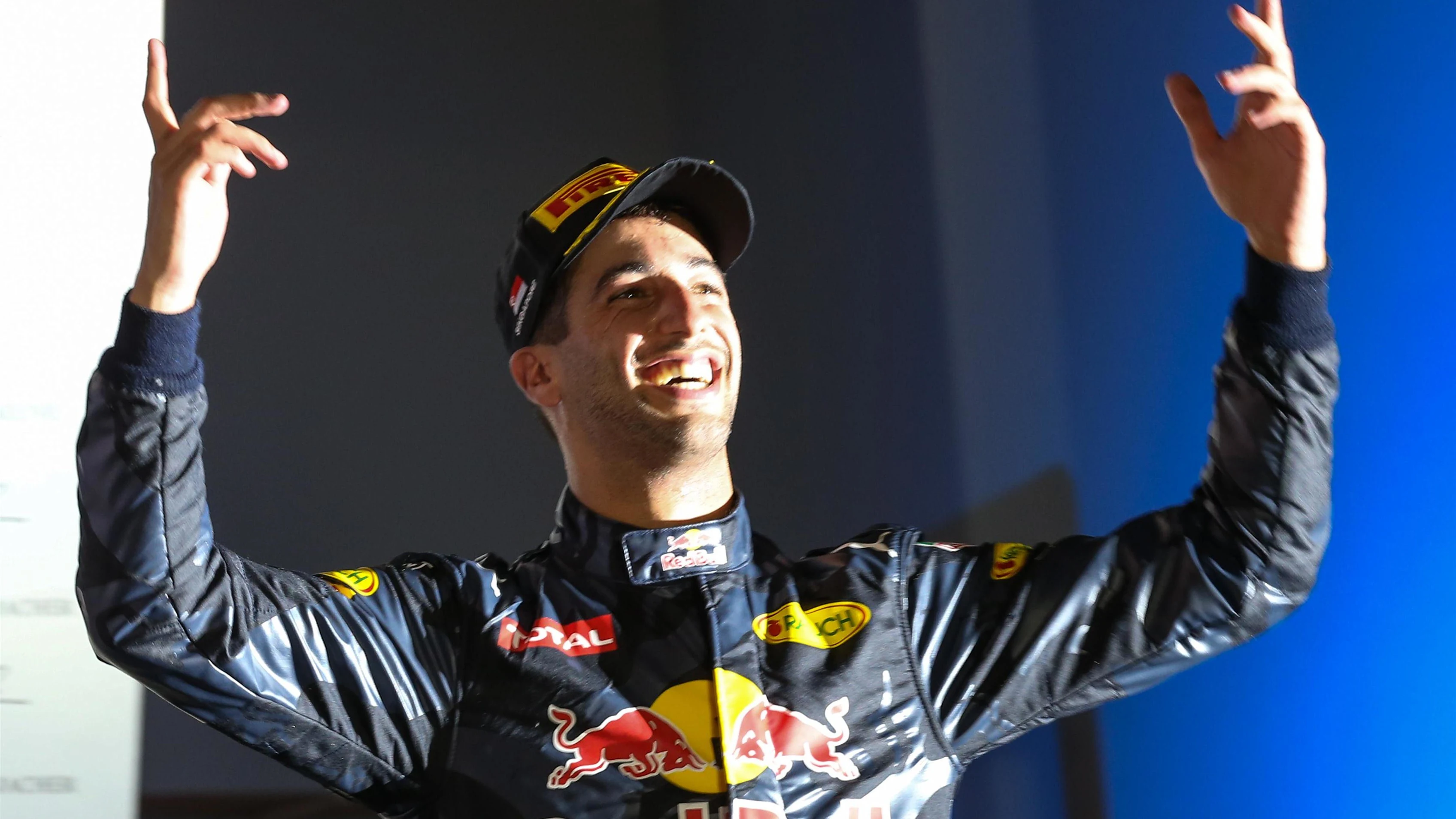 Daniel Ricciardo (AUS) Red Bull Racing celebrates on the podium at Formula One World Championship,