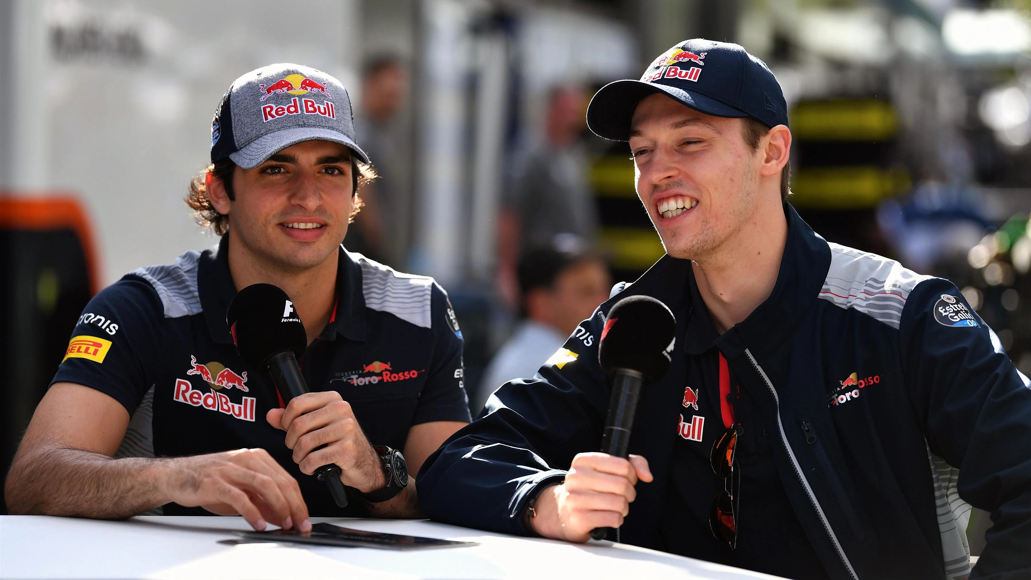 Carlos Sainz jr (ESP) Scuderia Toro Rosso and Daniil Kvyat (RUS) Scuderia Toro Rosso at Formula One