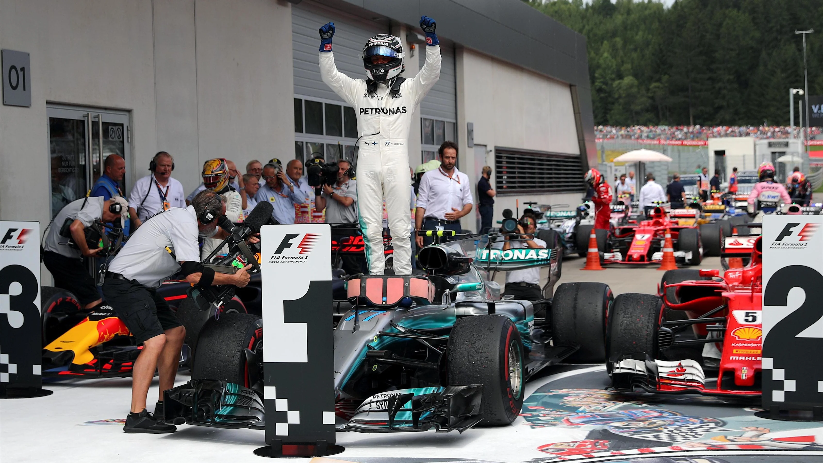 Race winner Valtteri Bottas (FIN) Mercedes AMG F1 celebrates in parc ferme at Formula One World Championship, Rd9, Austrian Grand Prix, Race, Spielberg, Austria, Sunday 9 July 2017. © Sutton Images