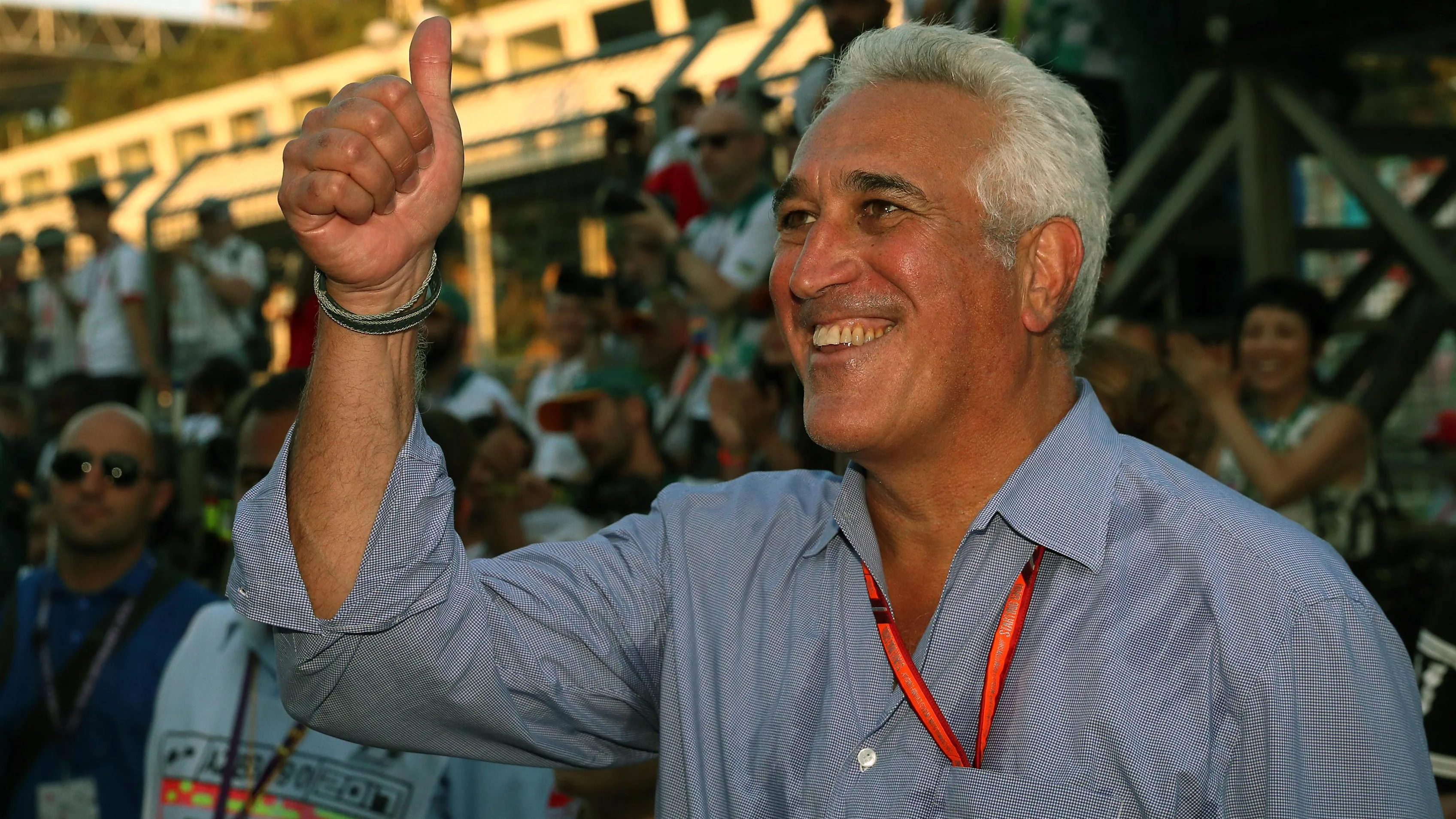 Lawrence Stroll (CDN) father of Lance Stroll (CDN) Williams celebrates in parc ferme at Formula One